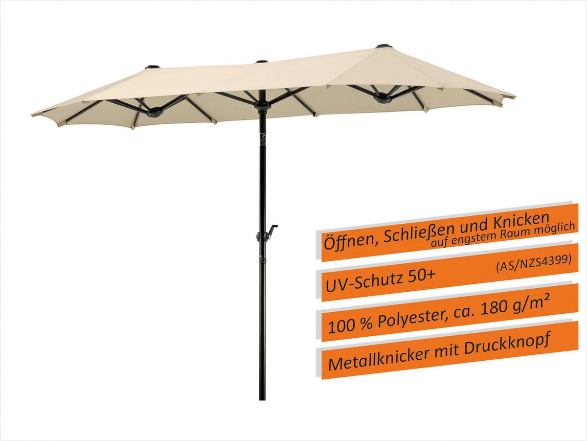 Doppelsonnenschirm Salerno ca.300x220x150cm Naturfarben - Anthrazit/Naturfarben, Basics, Textil/Metall (300/220/150cm) - Schneider