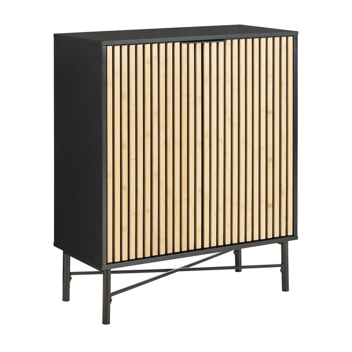 Kommode Madrid Schwarz/Naturfarben massiv - Eichefarben/Schwarz, MODERN, Holz/Holzwerkstoff (76/90/35cm) - Mömax