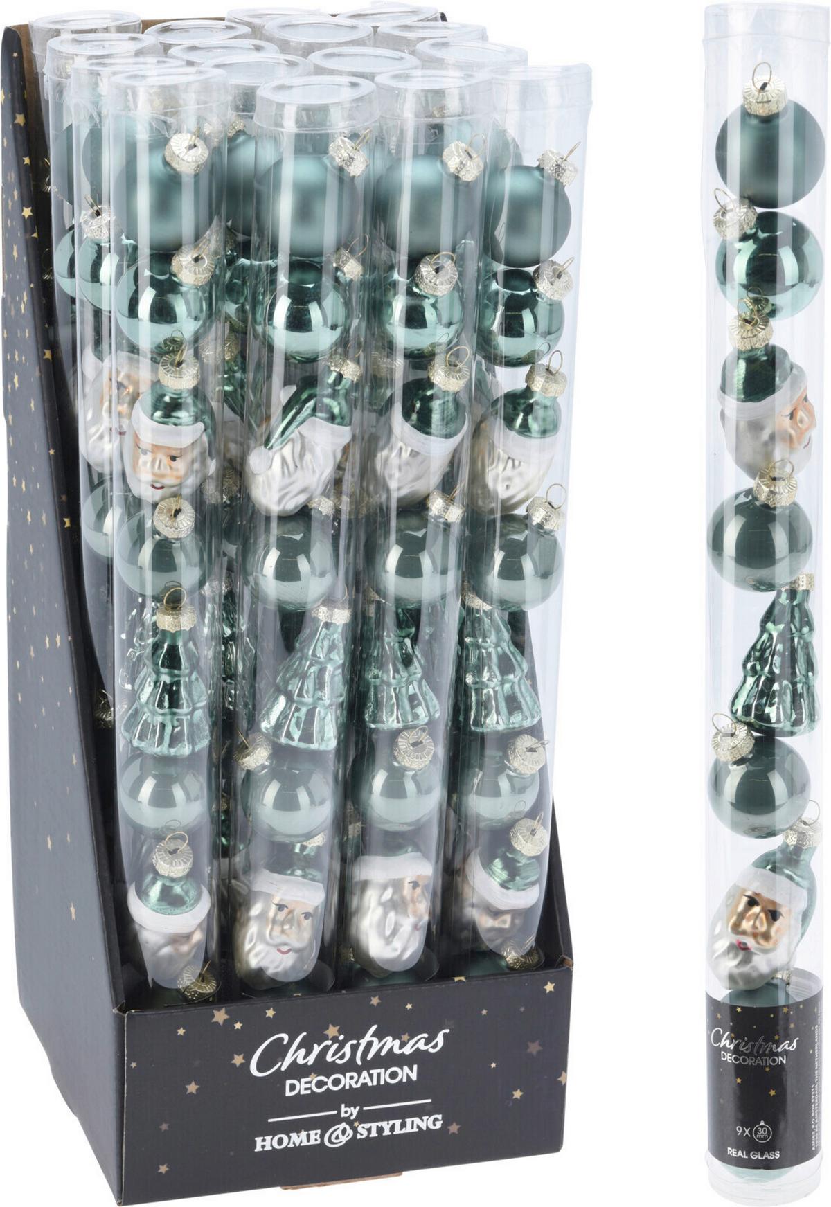 Karácsonyfadíszszett Xmas - zöld, üveg (3/34cm)