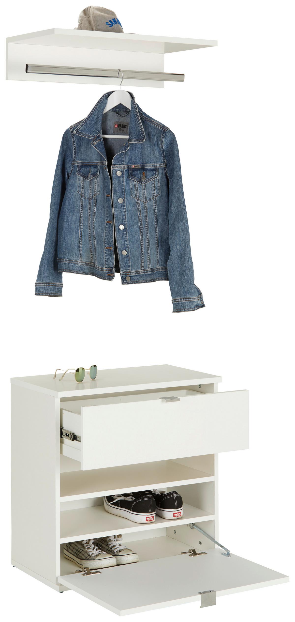 Schuhschrank in Weiß - Weiss Hochglanz/Chromfarben, Modern, Holzwerkstoff/Metall (61/62+3+14/34cm) - Mömax