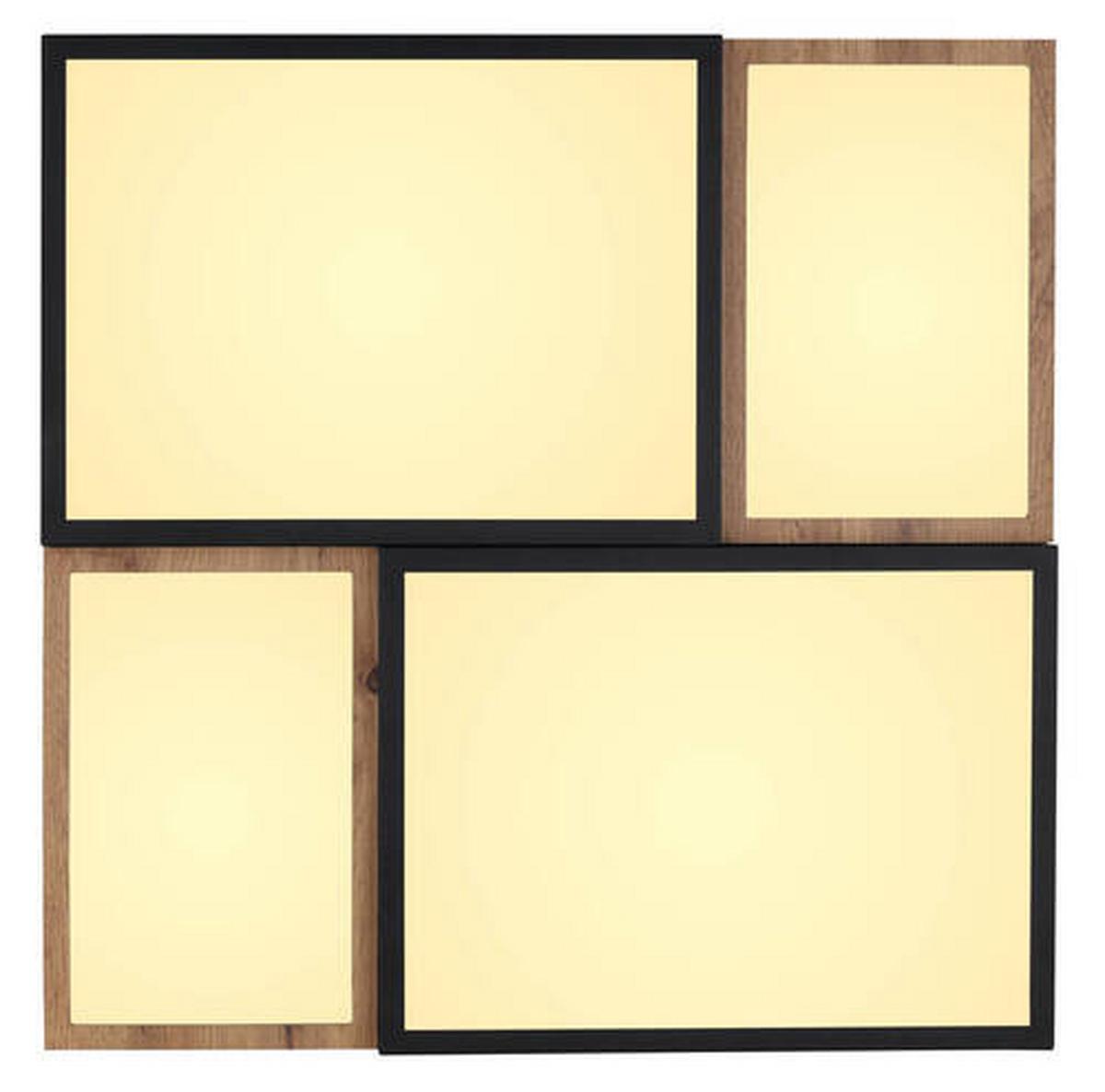 LED-Deckenleuchte Gundi Schwarz/Weiß max. 50 Watt - Opal/Schwarz, Natur, Holzwerkstoff/Kunststoff (60/60/9cm) - Globo