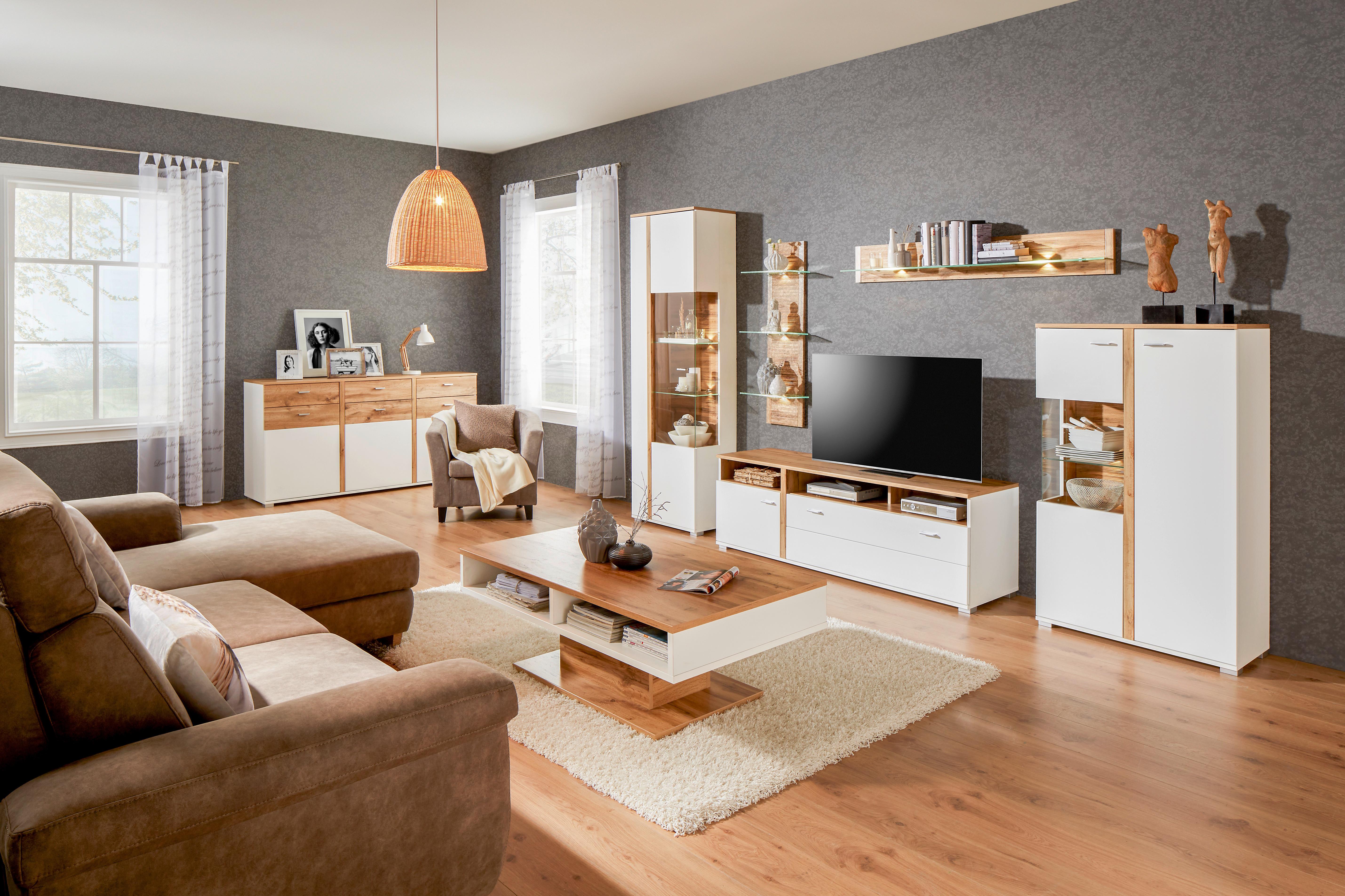 Vitrine Alamo in Eichefarben - Chromfarben/Eichefarben, MODERN, Holzwerkstoff/Metall (60/201/37cm) - Based