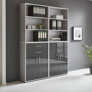 Aktenschrank Office Edition Sw Set 20 Grau - Anthrazit Hochglanz/Grau, MODERN, Holzwerkstoff (168,8/227,2/33cm) - MID.YOU