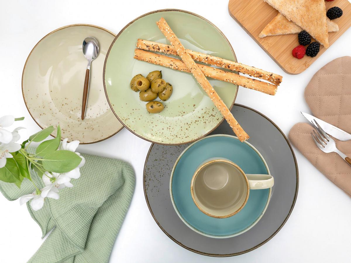 Kombiservice Nature in Grün/Blau, 16-teilig - Sandfarben/Blau, Trend, Keramik - Creatable