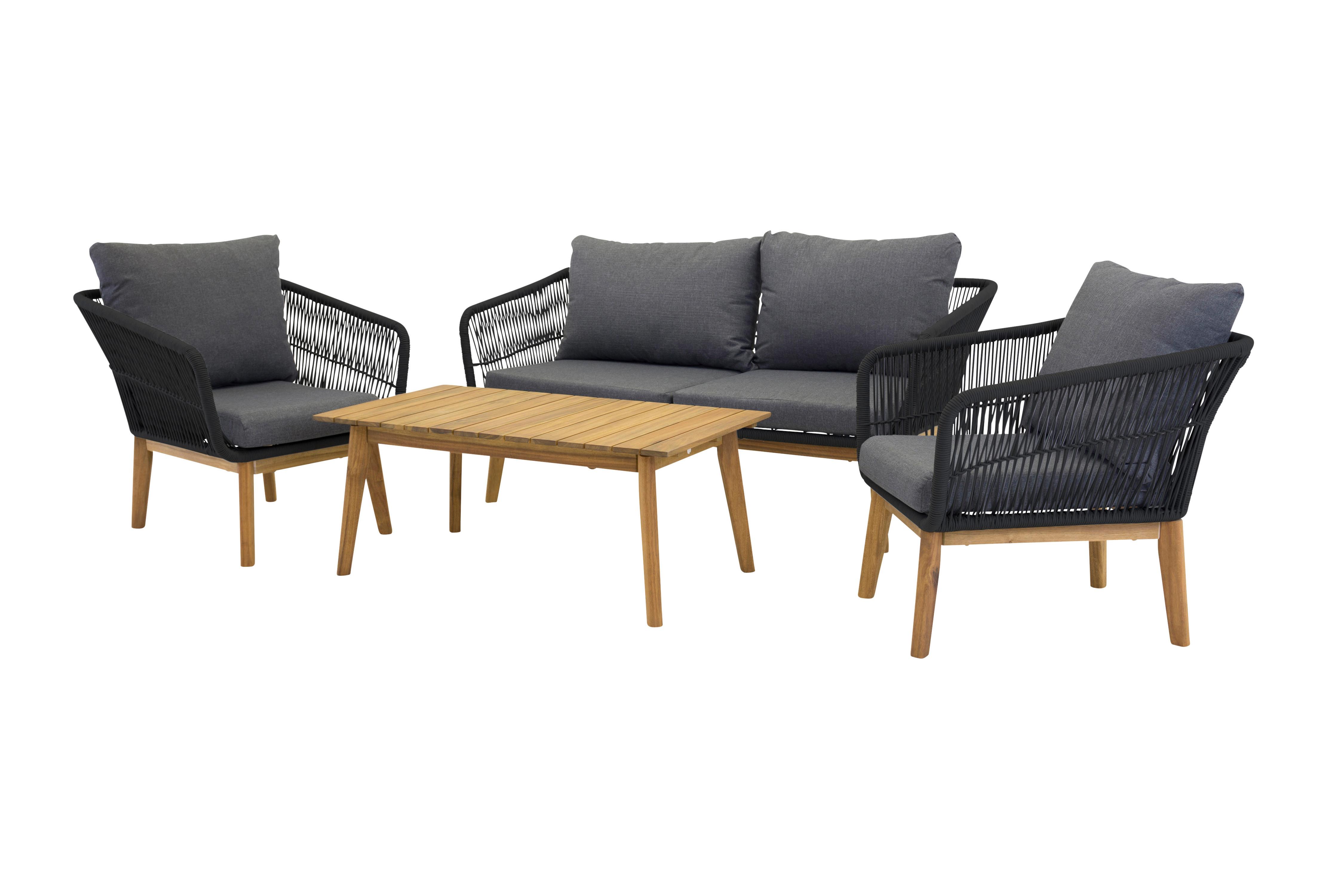 Loungegarnitur Chania Dunkelgrau/Schwarz - Dunkelgrau/Schwarz, KONVENTIONELL, Holz/Textil (164/75null) - Gardenson