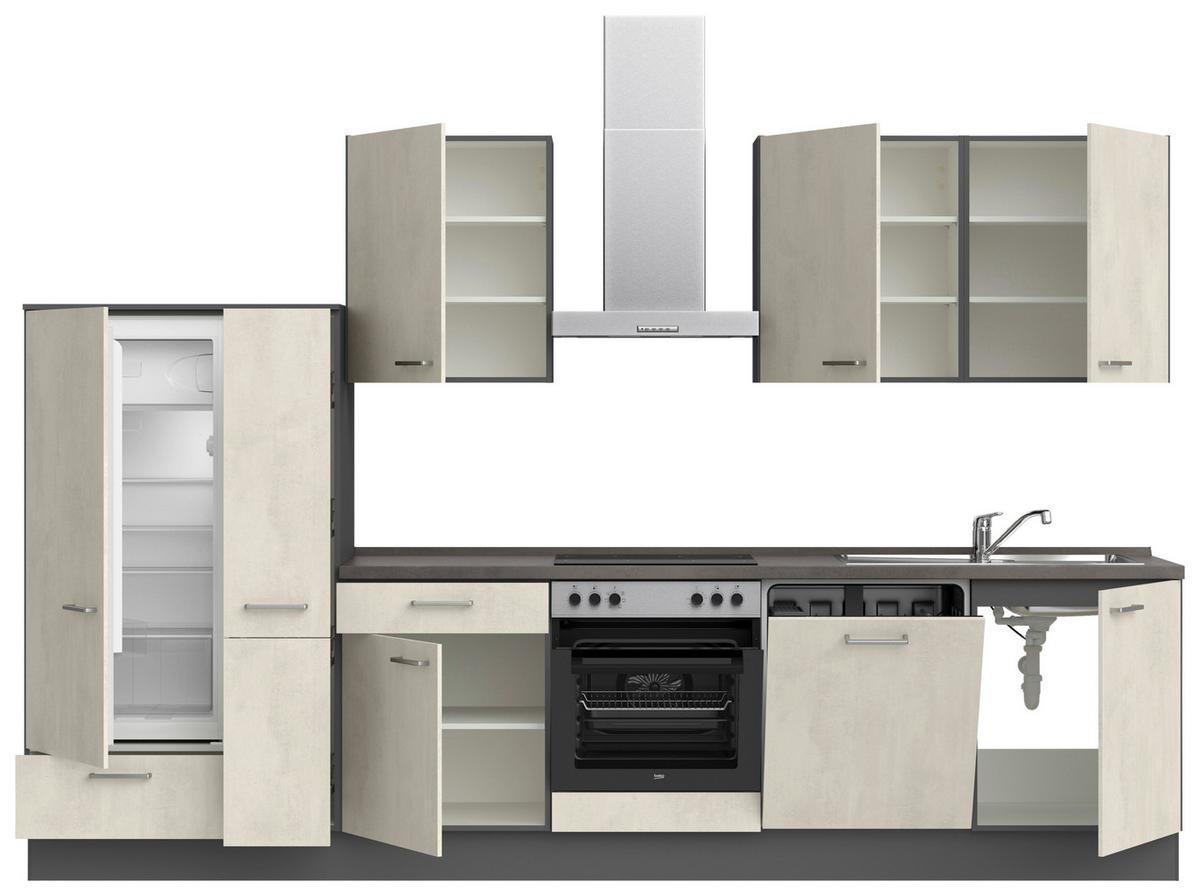 Küchenblock Riva Low m. Geräten Weiß - Schieferfarben/Edelstahlfarben, MODERN, Holzwerkstoff/Metall (330cm) - Nobilia
