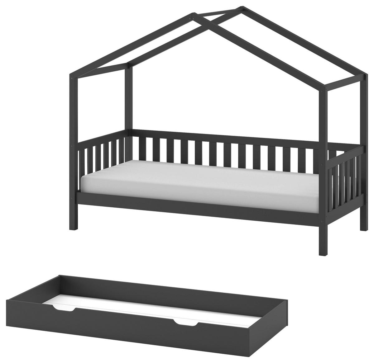 Hausbett DALLAS Anthrazit ca. 90x200 cm mit Bettlade - Anthrazit, ROMANTIK / LANDHAUS, Holz (90/200cm) - Vipack