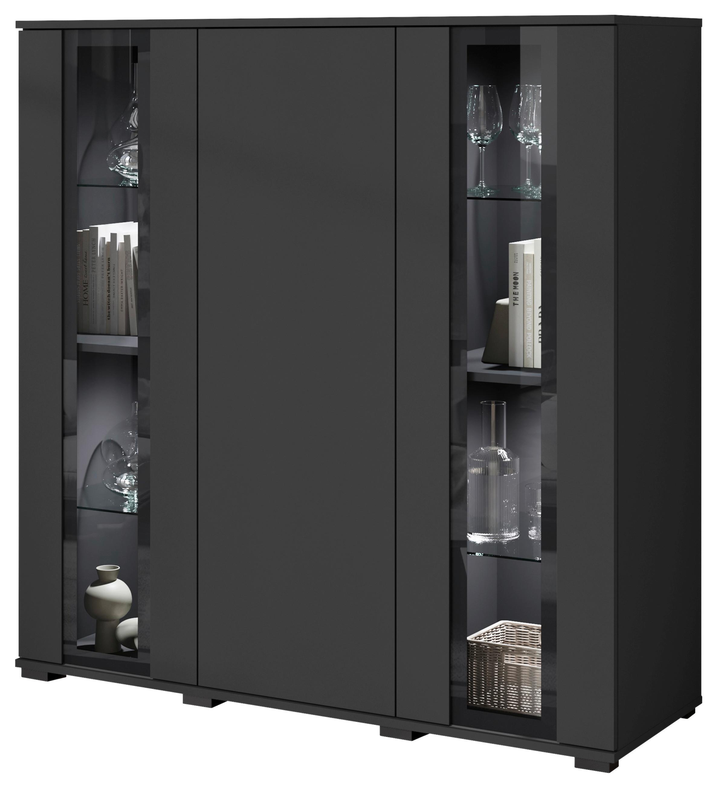 Highboard Caro 120 - Schwarz, Design, Glas/Holzwerkstoff (120/121,9/39,5cm) - P & B
