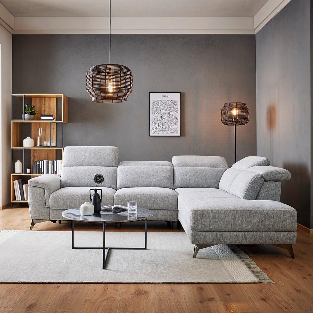 Wohnlandschaftt Köln Grau Webstoff - Grau, MODERN, Kunststoff/Textil (283/98/212cm) - Bessagi Home