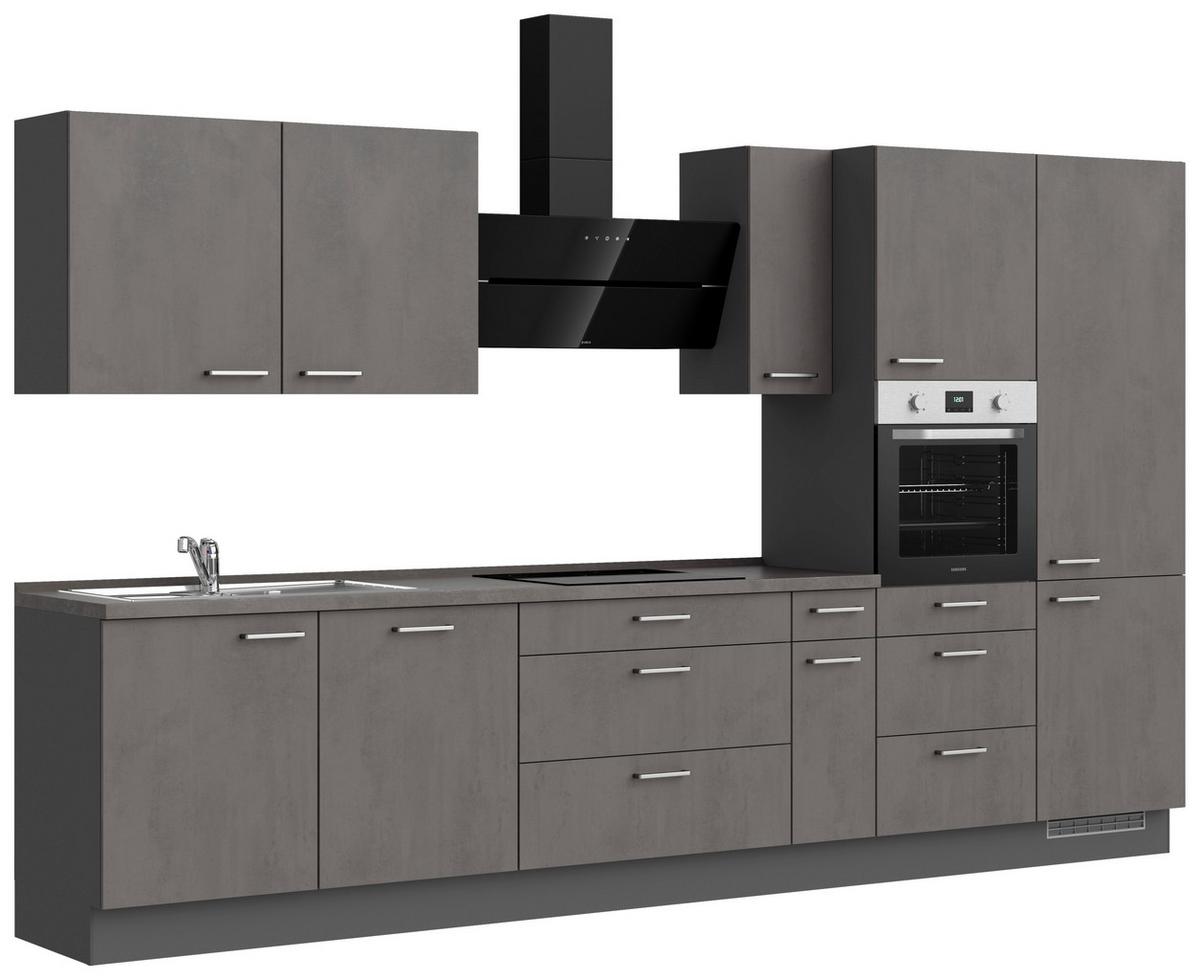 Küchenblock Riva High m. Geräten Schieferfarben - Schieferfarben/Edelstahlfarben, MODERN, Holzwerkstoff/Metall (360cm) - Nobilia