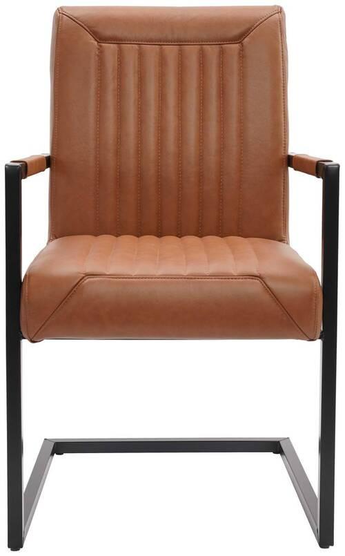 KRZESŁO Z PODŁOKIETNIKAMI LEONIE - czarny/koniak, Design, skóra/metal (55/91/64cm) - Ambia Home