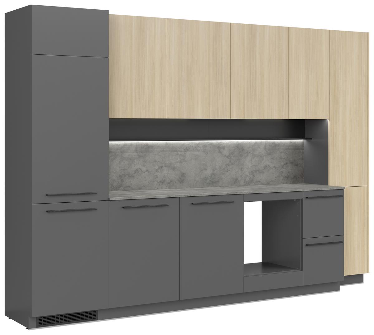 Bucatarie standard MILINO - culoare lemn stejar/grafit, Basics, material pe bază de lemn (330/230/60cm) - Visiona