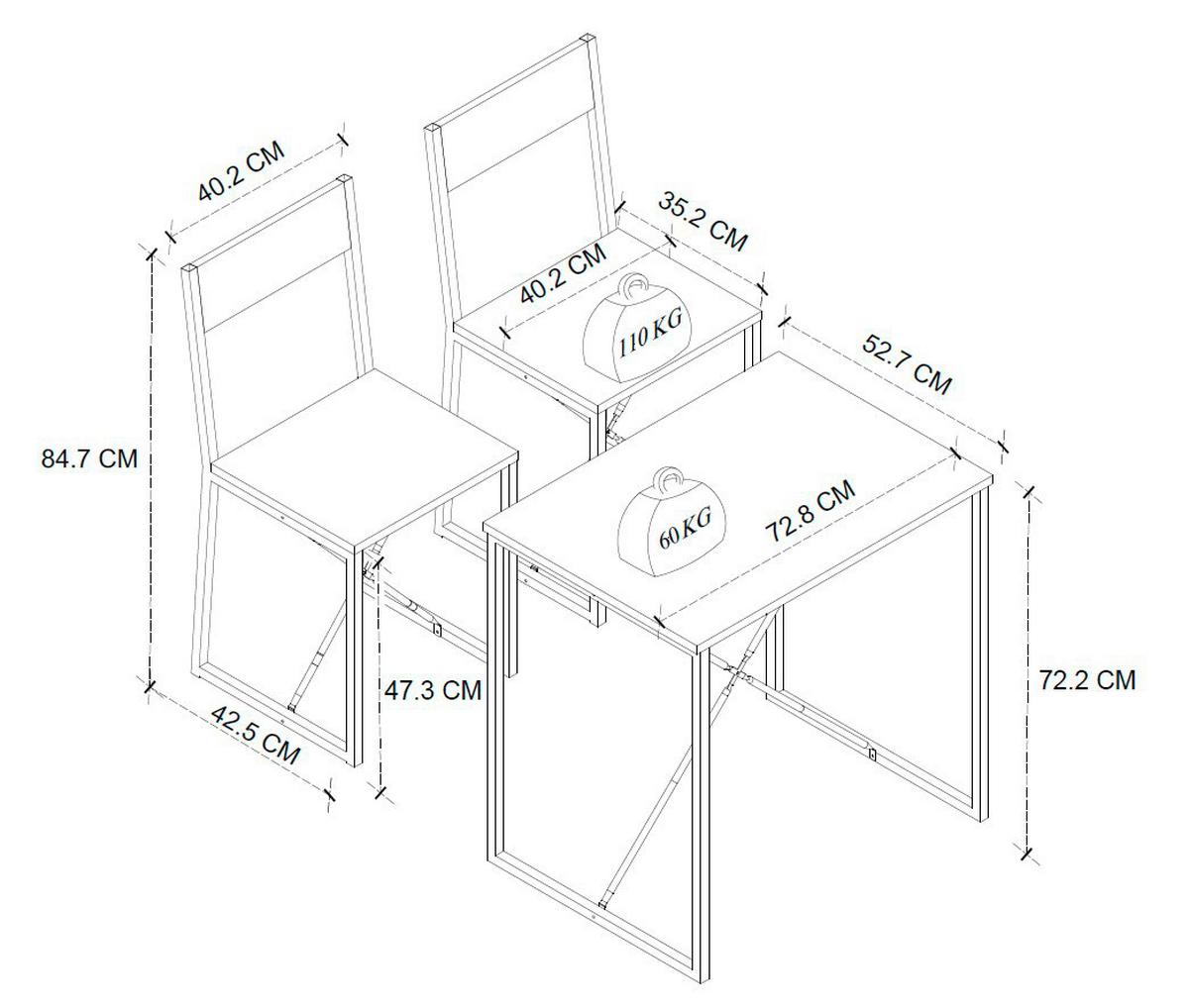 ESSTISCH INSASI M - Weiss/Schwarz, Design, Holzwerkstoff/Metall (72,8/52,7/84,7cm) - MID.YOU