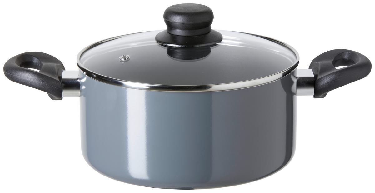 Kochtopf Basic in Grau Ø ca. 20cm - Klar/Silberfarben, Konventionell, Glas/Kunststoff (20/9,5cm) - Modern Living