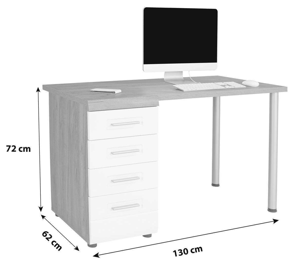 Pisalna Miza Avensis New, Barva Hrasta, Bela - barve hrasta/bela, Konvencionalno, umetna masa/leseni material (130/72cm) - Mömax