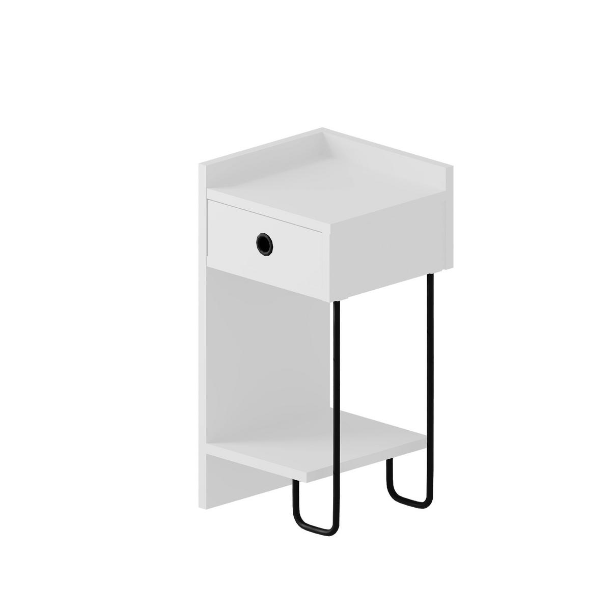 Nachtkästchen Sirius ca. 32x30x61 cm Weiß/Schwarz - Weiß, Design, Holzwerkstoff/Metall (32/61/30cm) - Livetastic