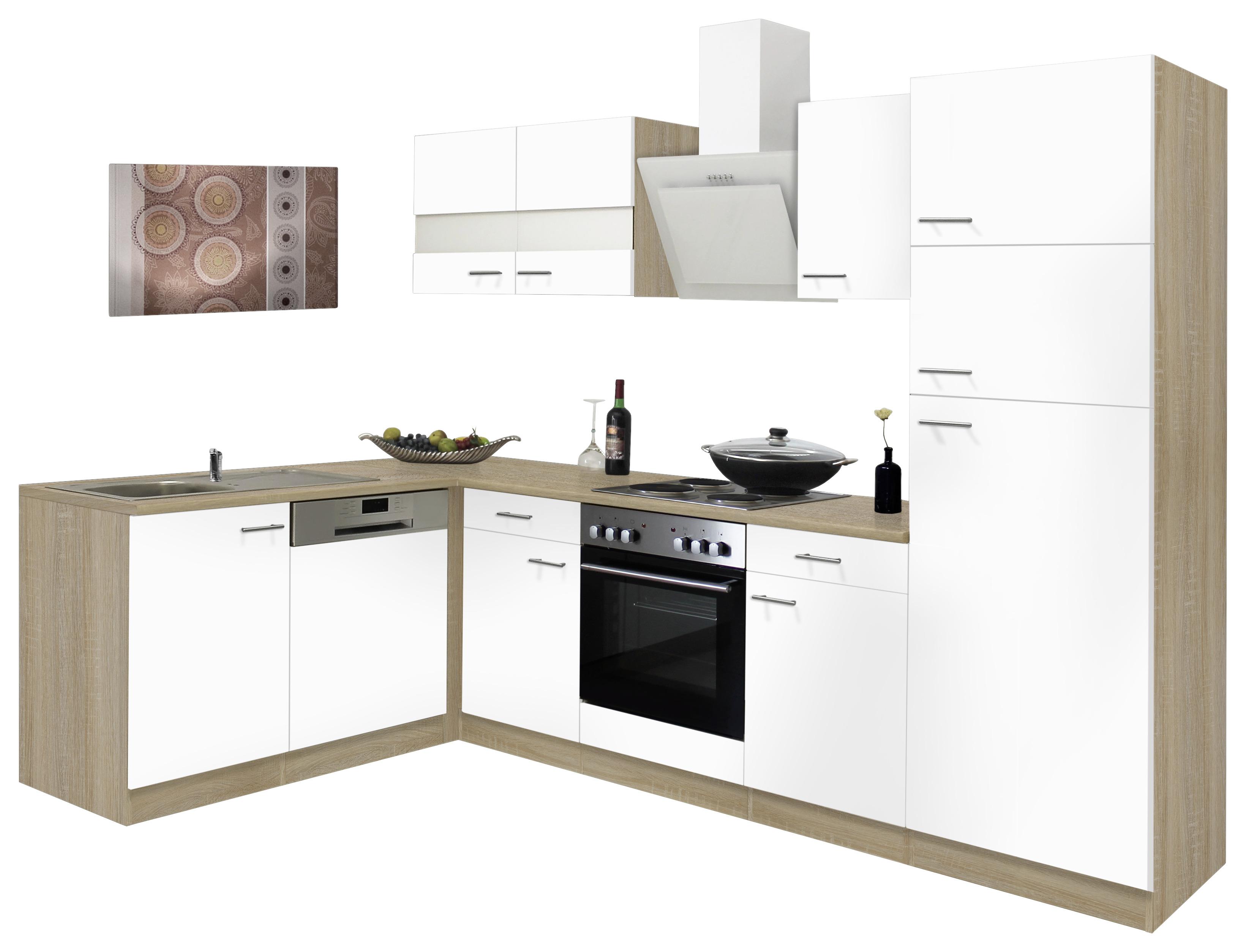 Küchenblock "Economy" , weiß, eiche - Eichefarben/Weiß, Basics, Glas/Holzwerkstoff (172/280cm) - Respekta