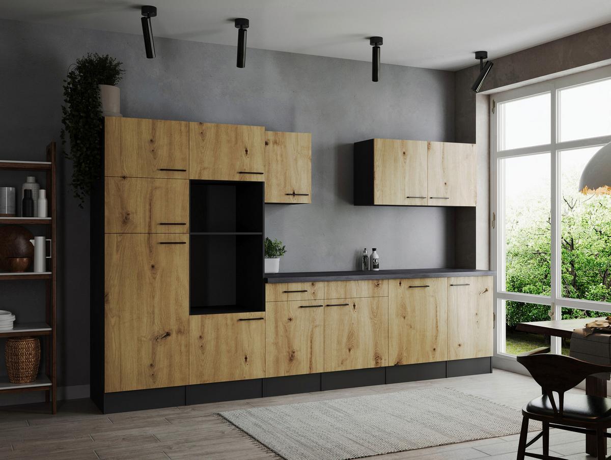 Kuhinjski Blok Brez Aparatov Oliver, 340cm - črna/siva, Design, kovina/leseni material (340cm) - Respekta