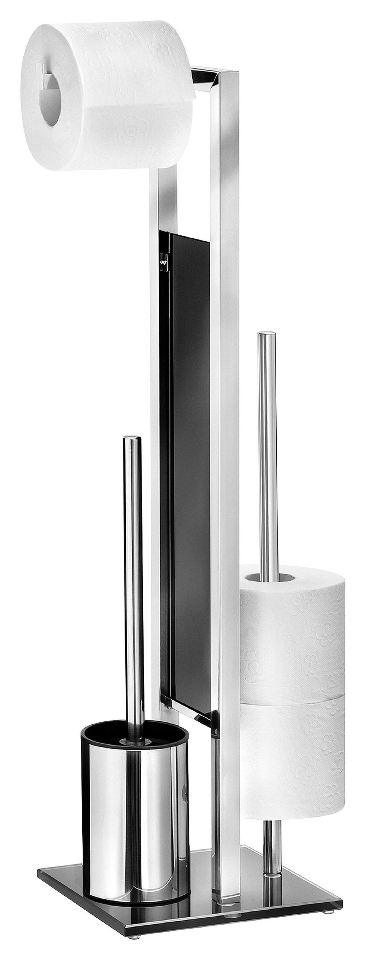 ZESTAW DO WC RIVALTA - kolor stalowy/czarny, Basics, tworzywo sztuczne/metal (18/70/23cm) - Wenko