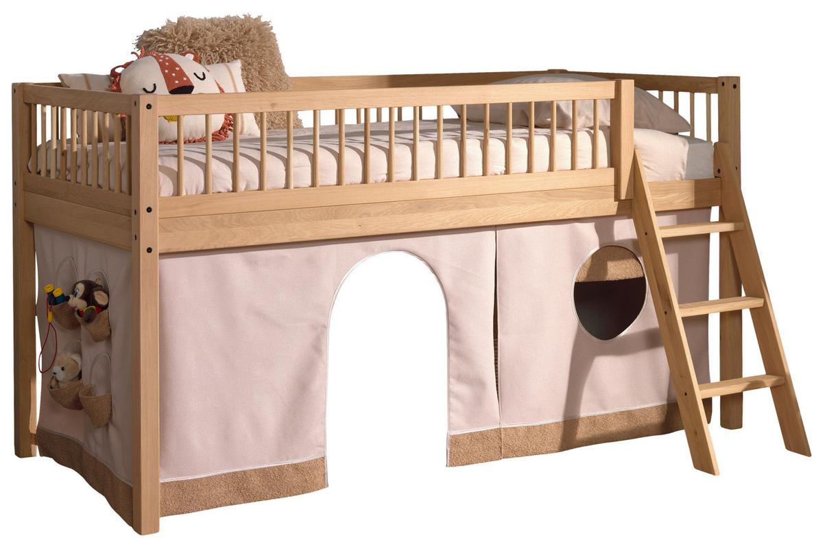 Hochbett FORREST Naturfarben ca.90x200cm Echtholz Eiche - Naturfarben, MODERN, Holz (90/200cm) - Vipack