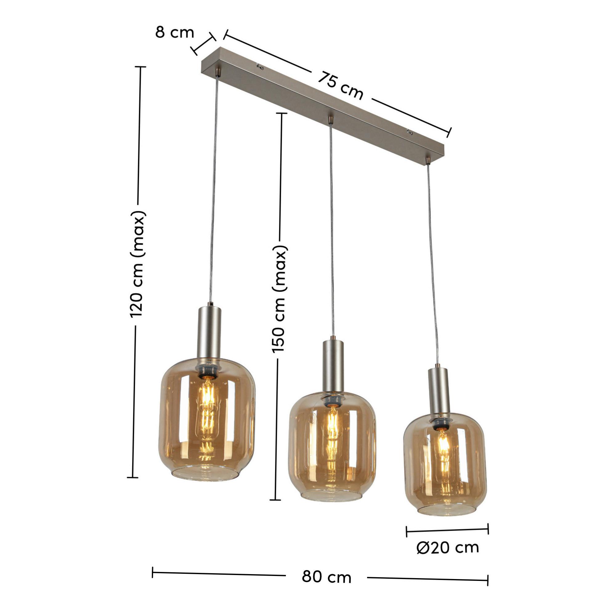 HÄNGLAMPA SIOP - bärnstensfärgad/champagne, Modern, metall/glas (80/20/120cm)