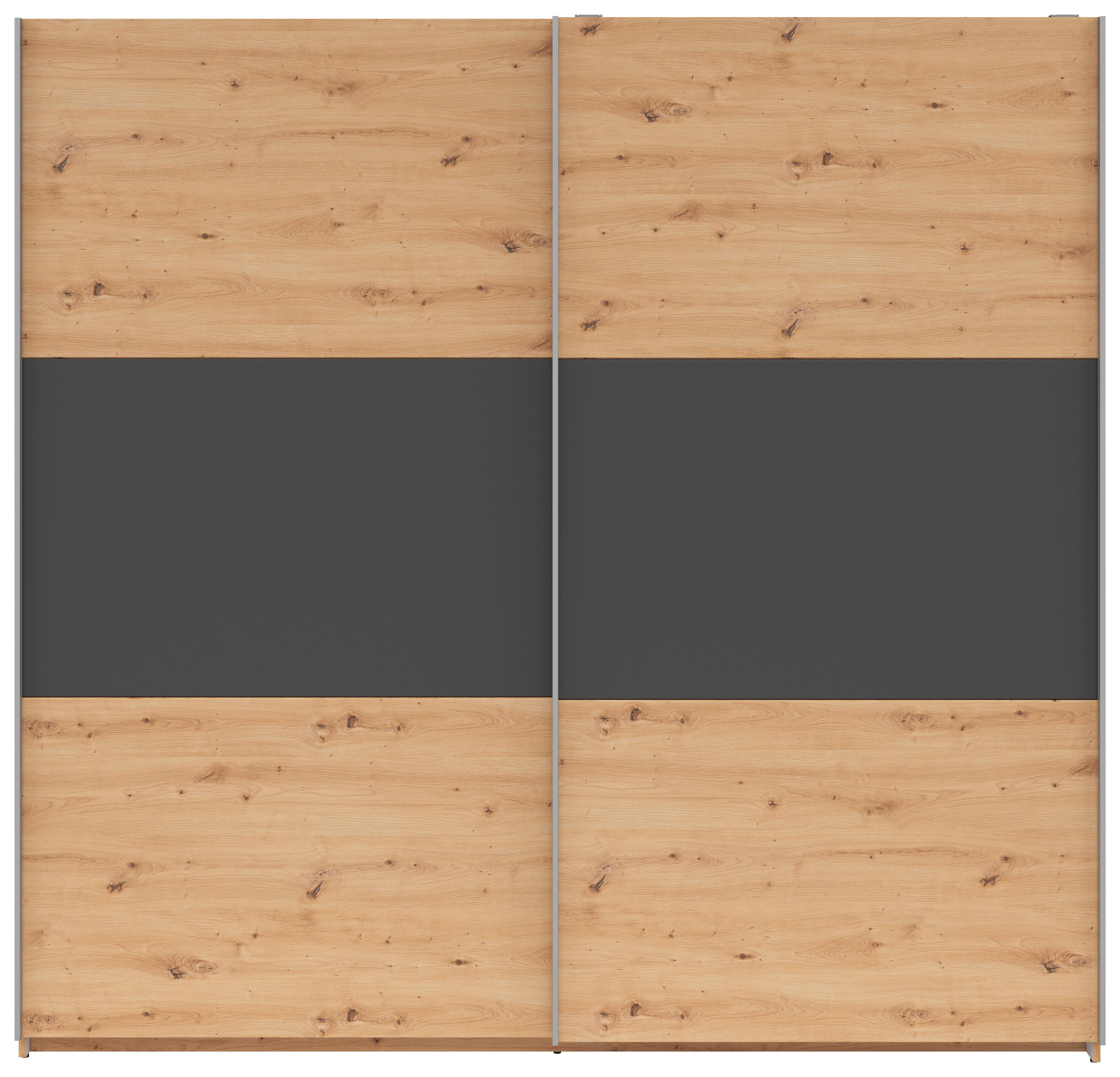 Schwebetürenschrank Saturn in Graphitfarben/Eiche Artisan - Silberfarben/Graphitfarben, KONVENTIONELL, Holzwerkstoff/Metall (218/210/59cm) - Mömax