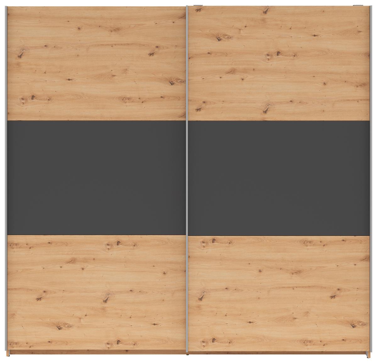 Schwebetürenschrank Saturn in Graphitfarben/Eiche Artisan - Silberfarben/Graphitfarben, KONVENTIONELL, Holzwerkstoff/Metall (218/210/59cm) - Mömax