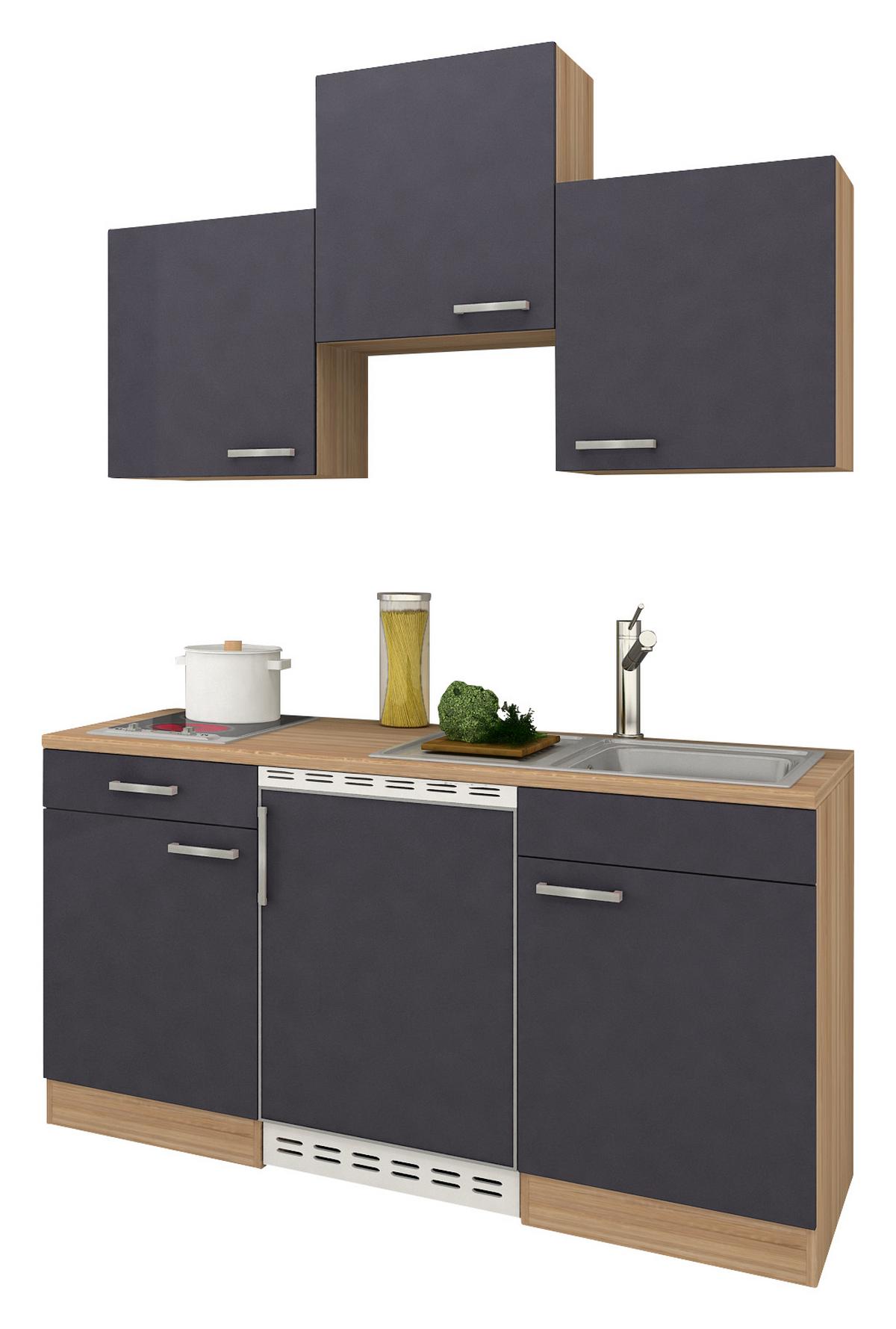 Miniküche Economy m. Geräten B: ca. 150cm Grau/Eichefarben - Eichefarben/Grau, Basics, Holzwerkstoff (150cm) - Respekta
