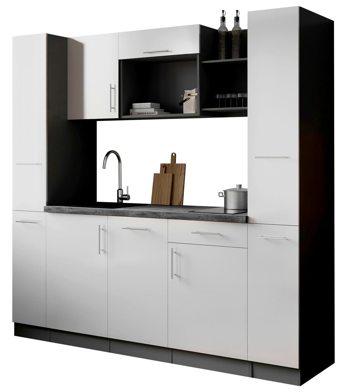 Küchenblock Oliver m. Geräten Weiß - Weiß/Grau, Trend, Holzwerkstoff/Metall (205cm) - Respekta