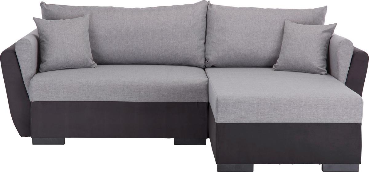 Ecksofa Lugano in Grau mit Bettfunktion - Hellgrau/Schwarz, Konventionell, Kunststoff/Textil (230/84/167cm) - Based
