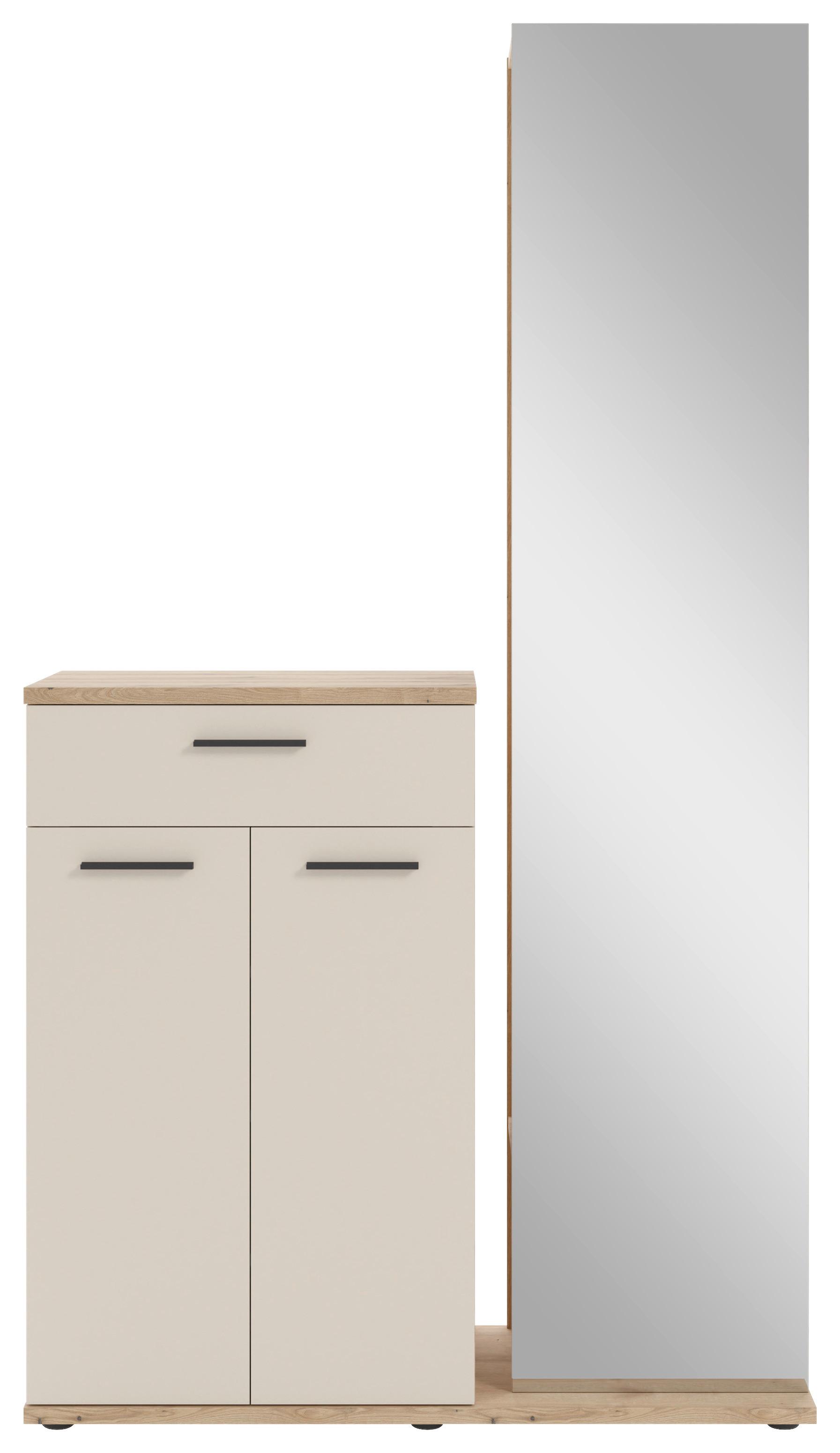 Predsoblje Malaga - boje hrasta/krem, Basics, staklo/drvni materijal (105/188/38cm) - Modern Living