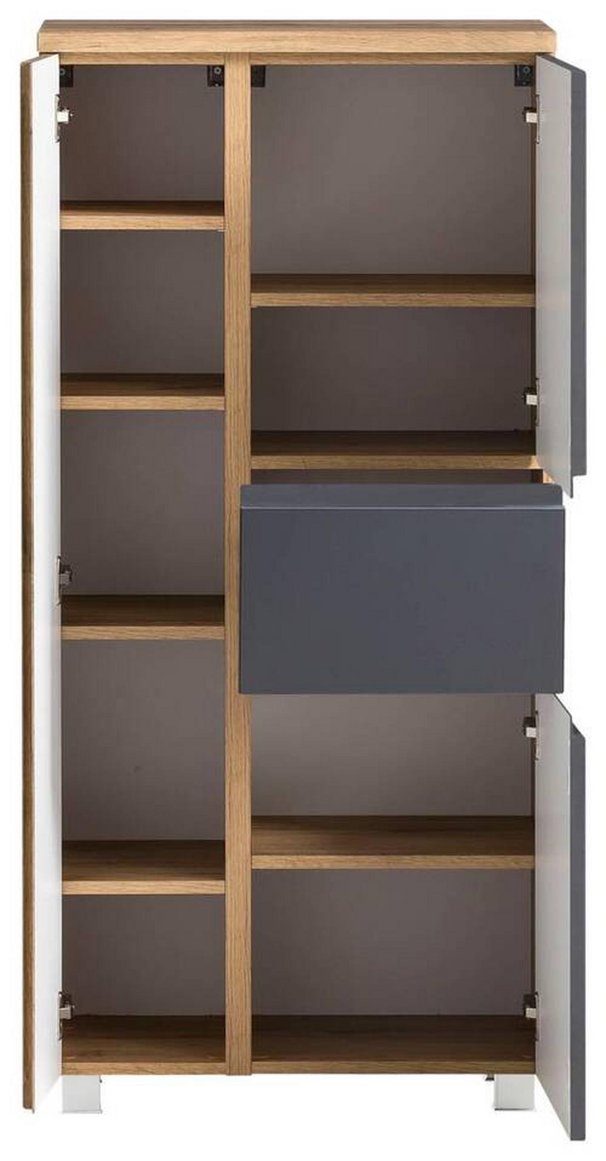 Midischrank Varese ca. 65x130 cm Grau/Eiche - Eiche Wotan/Silberfarben, MODERN, Holzwerkstoff/Kunststoff (65/130/35cm) - Held