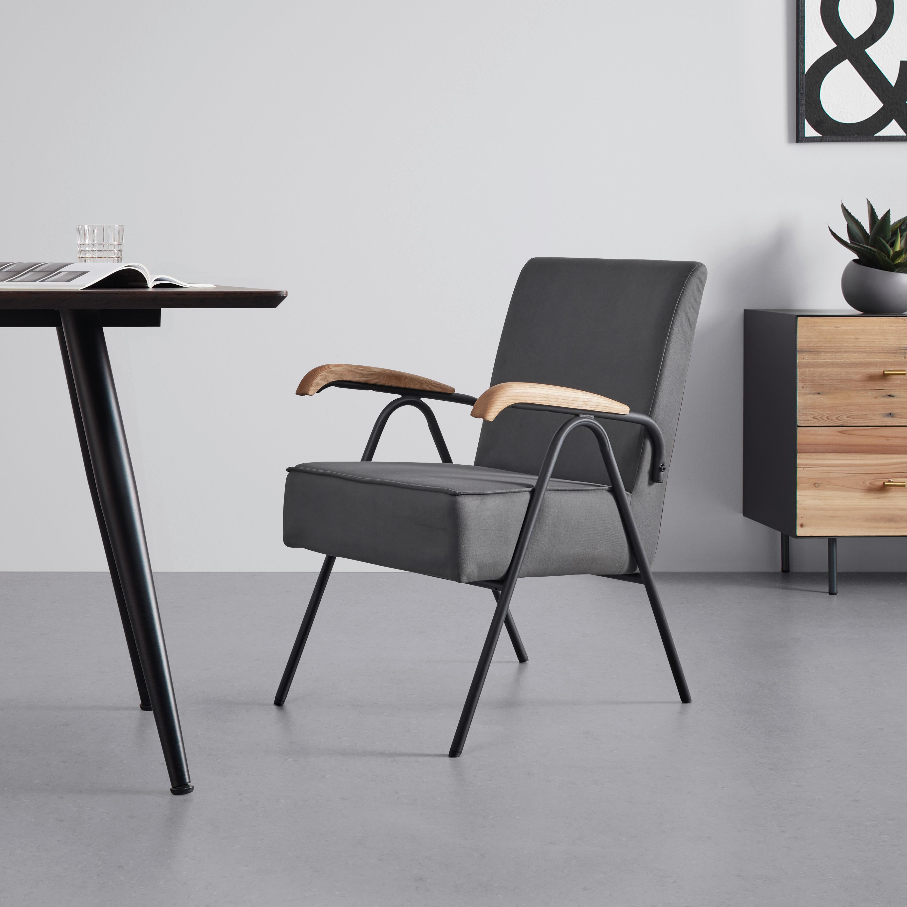 Sessel Nati Grau Mikrofaser - Schwarz/Naturfarben, MODERN, Holz/Textil (52/79/66cm) - Bessagi Home