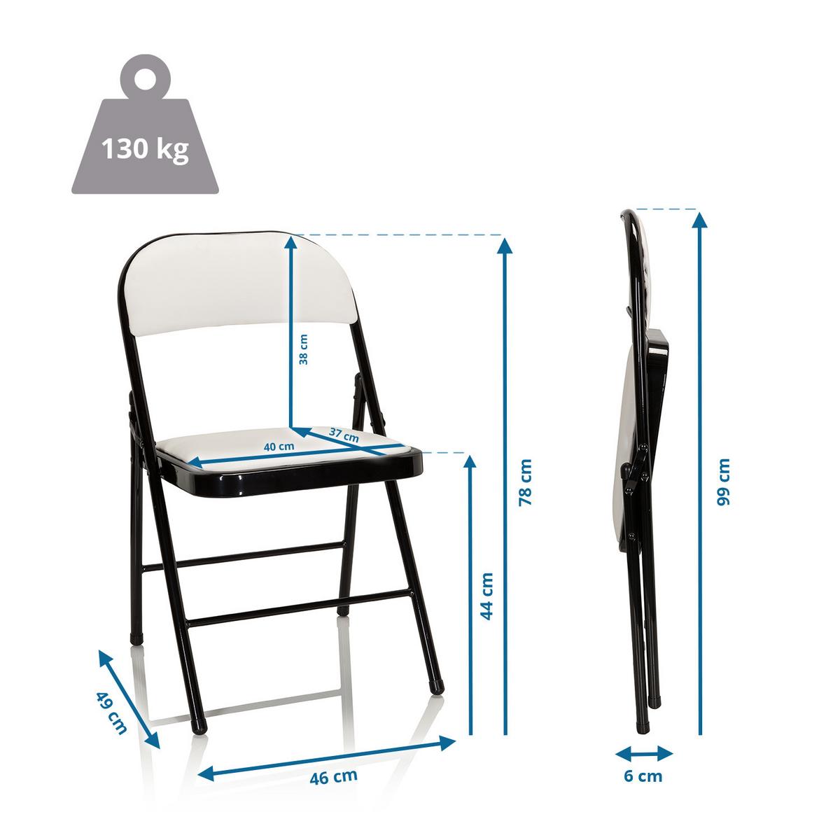 Zložljiv Stol Tudela Pu, Bela - črna/bela, Basics, kovina/tekstil (44/80/49cm) - MID.YOU