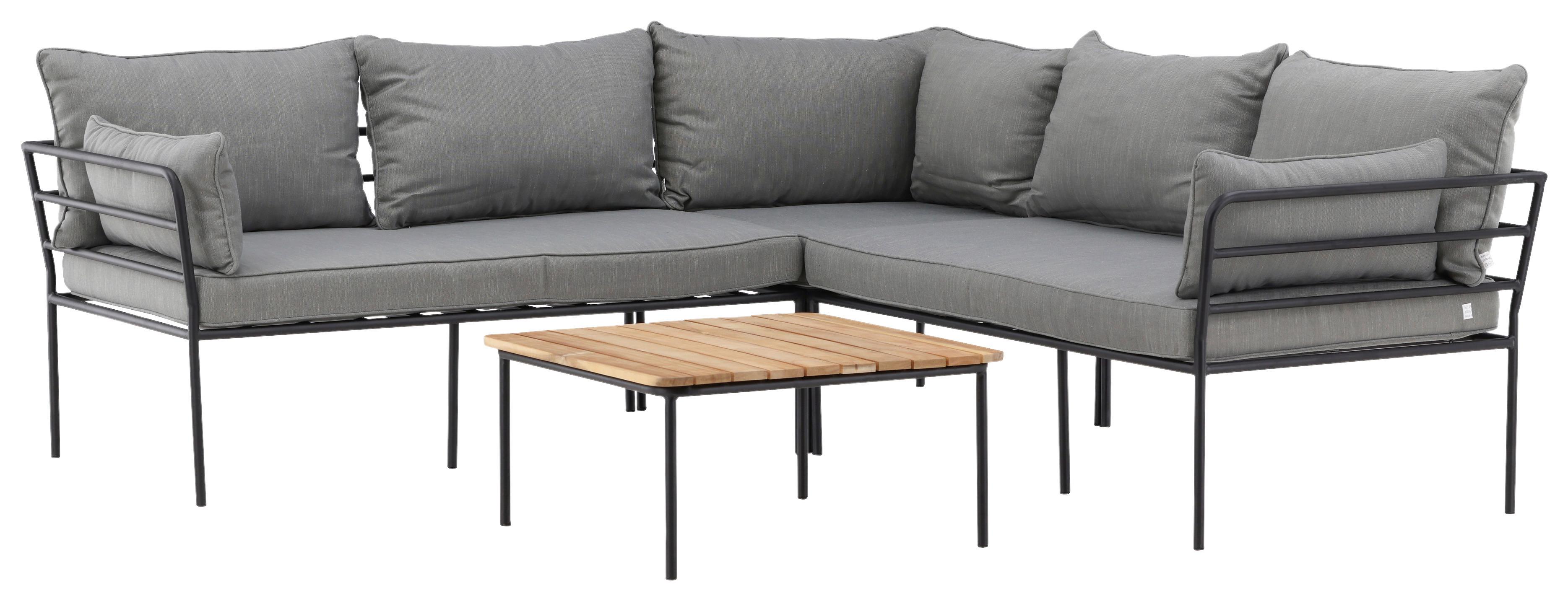 Loungegarnitur Penh Grau/Schwarz Tisch Akazie - Schwarz/Grau, KONVENTIONELL, Holz/Metall - Gardenson