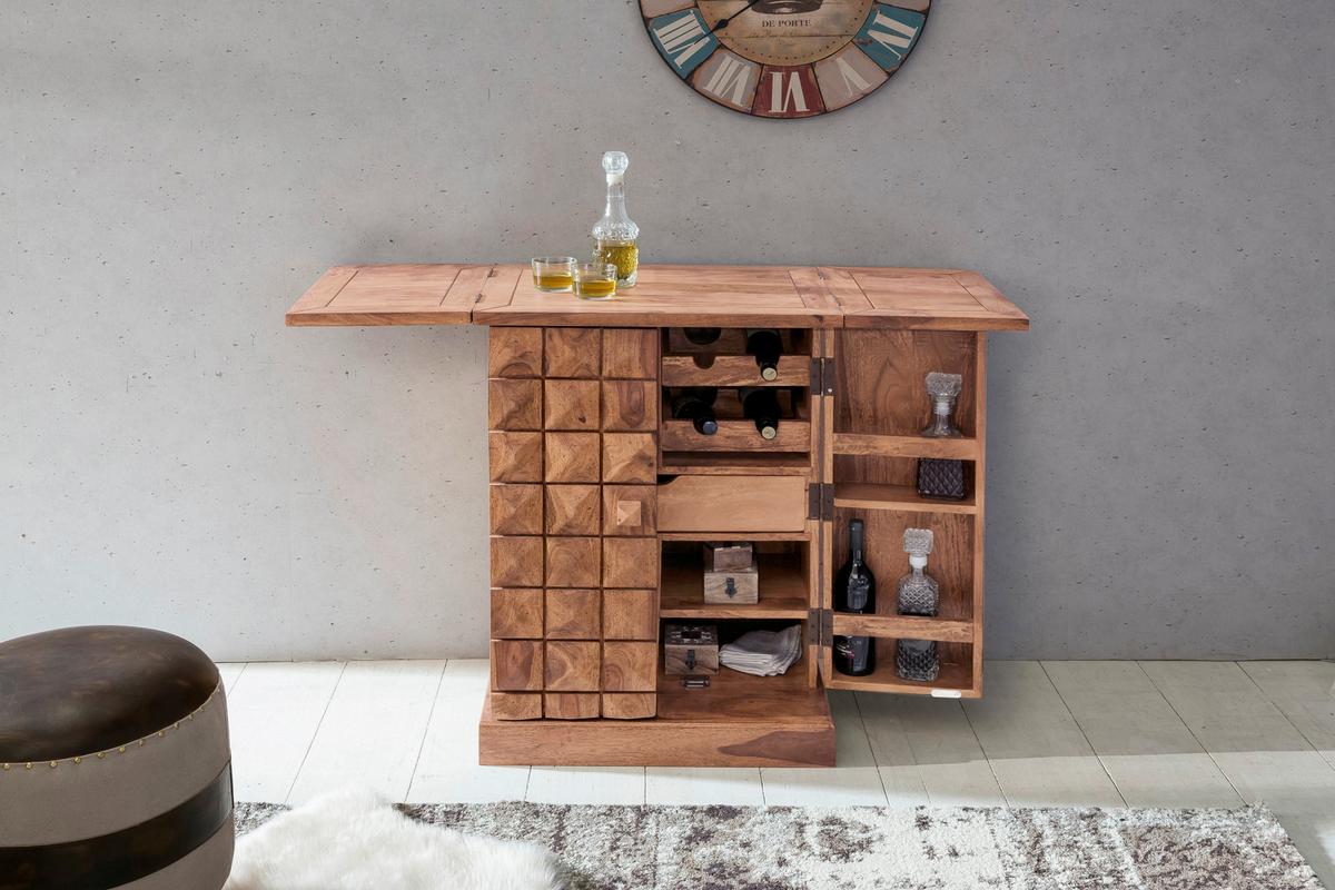 Barschrank ca. 64x91 cm Akazie massiv - Akaziefarben, Design, Holz (65/91/50cm) - MID.YOU