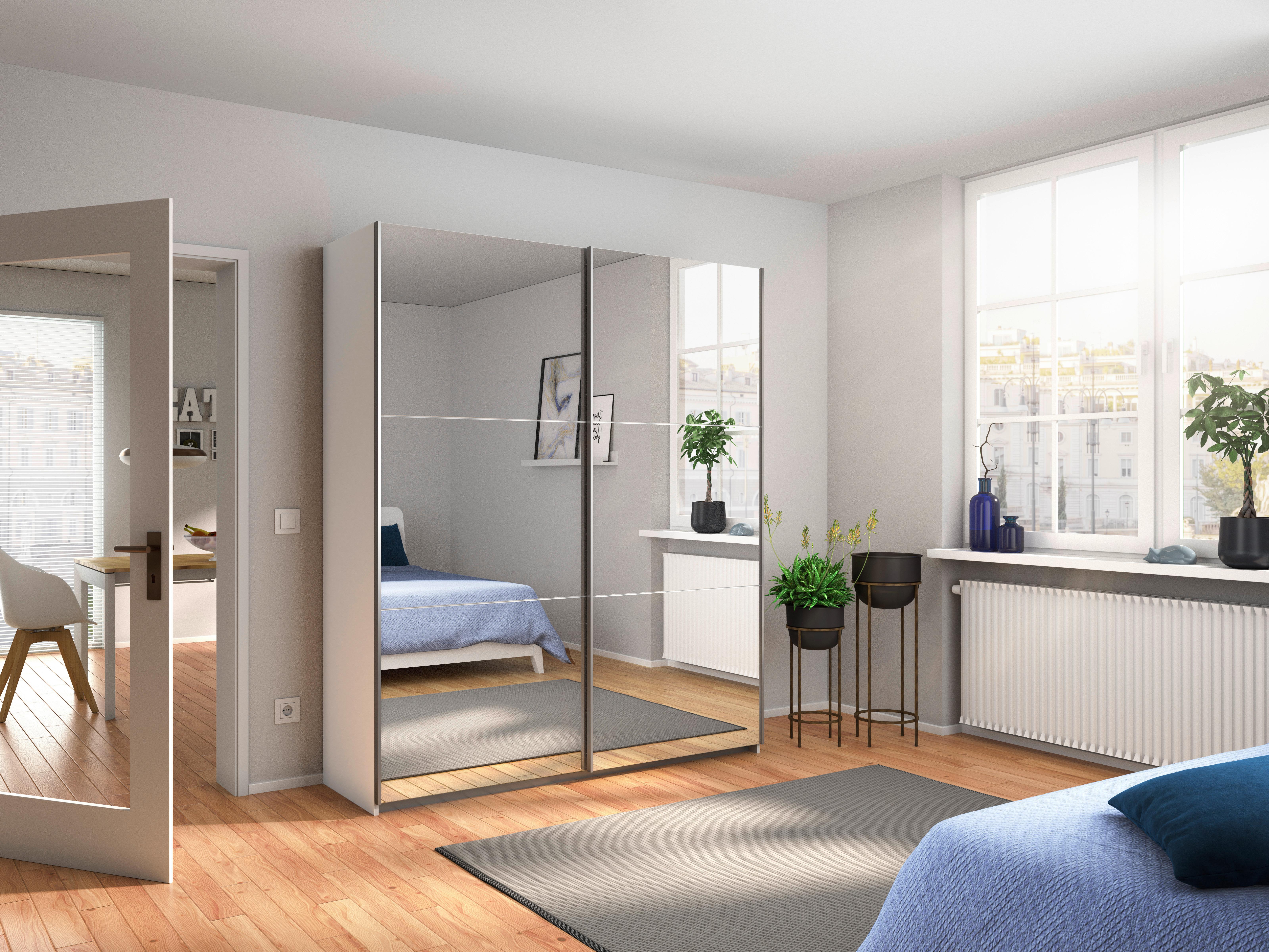 Ormar S Kliznim Vratima Reflect - bijela/srebrne boje, Moderno, staklo/drvni materijal (175/210/59cm) - Modern Living