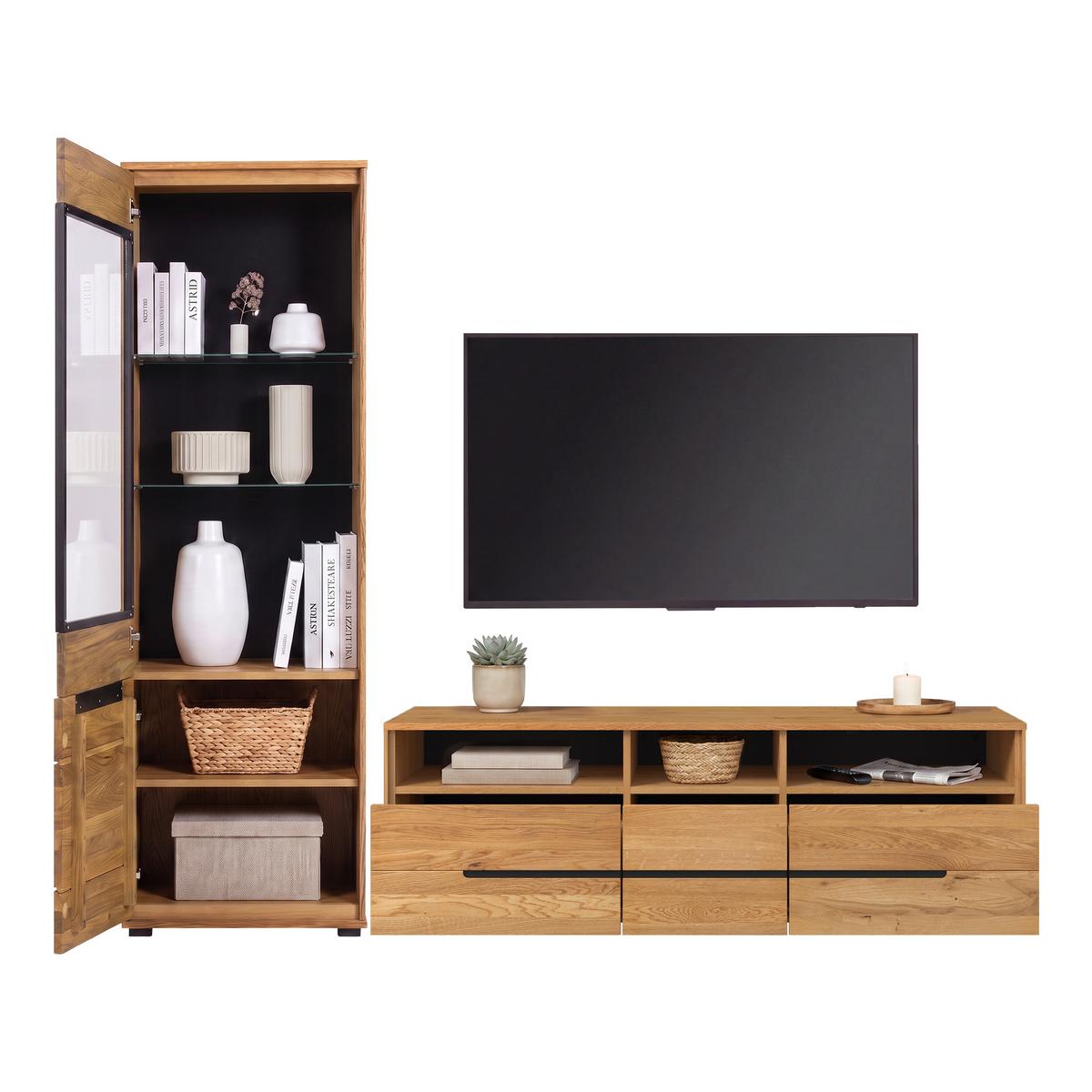 Tv Omarica Lola, Hrast - črna/divji hrast, Romantika, kovina/umetna masa (162,5/52,5/40,5cm)