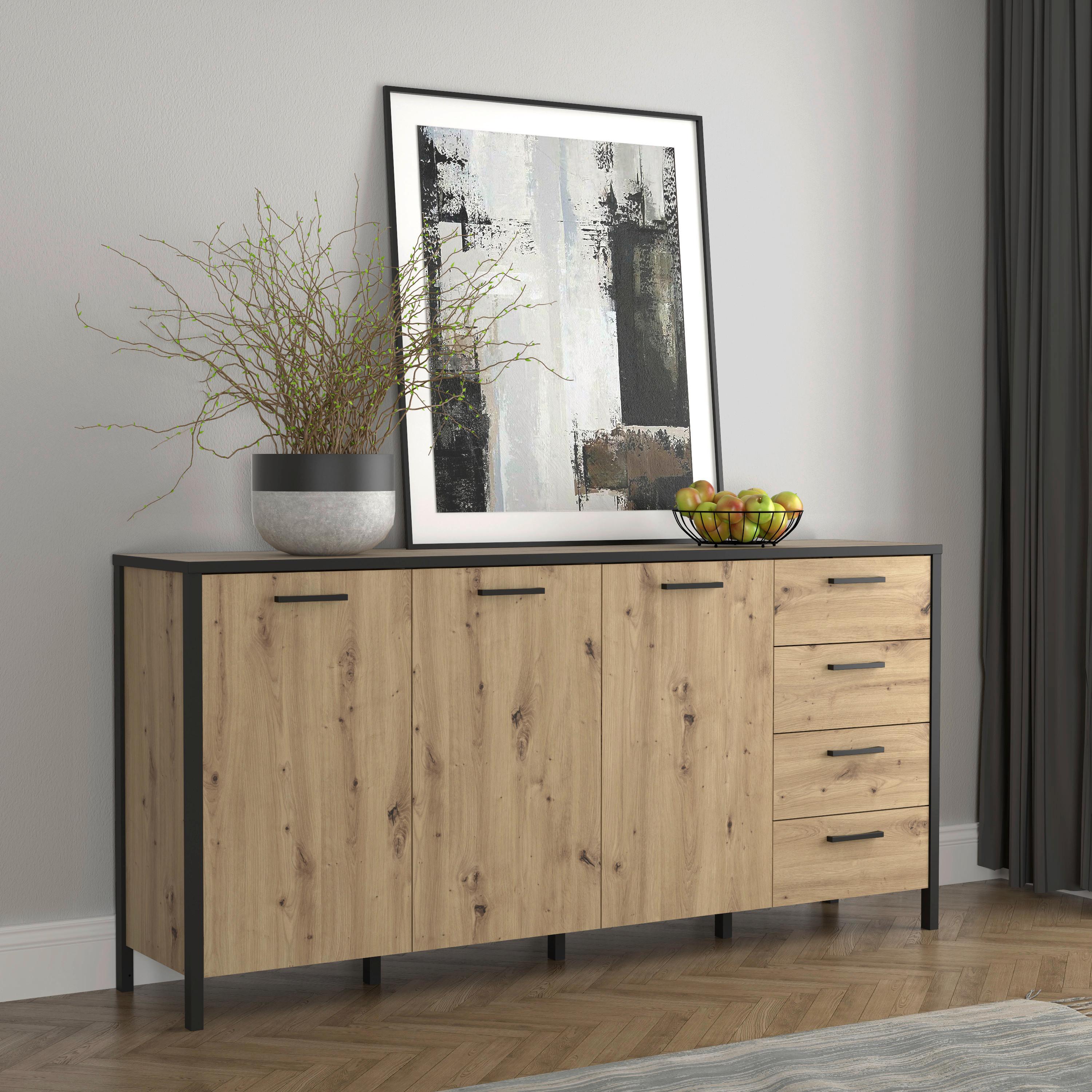 Sideboard Kirikus in Eichefarben - Eichefarben/Schwarz, LIFESTYLE, Holzwerkstoff/Kunststoff (184,5/89,5/40,2cm) - Mömax