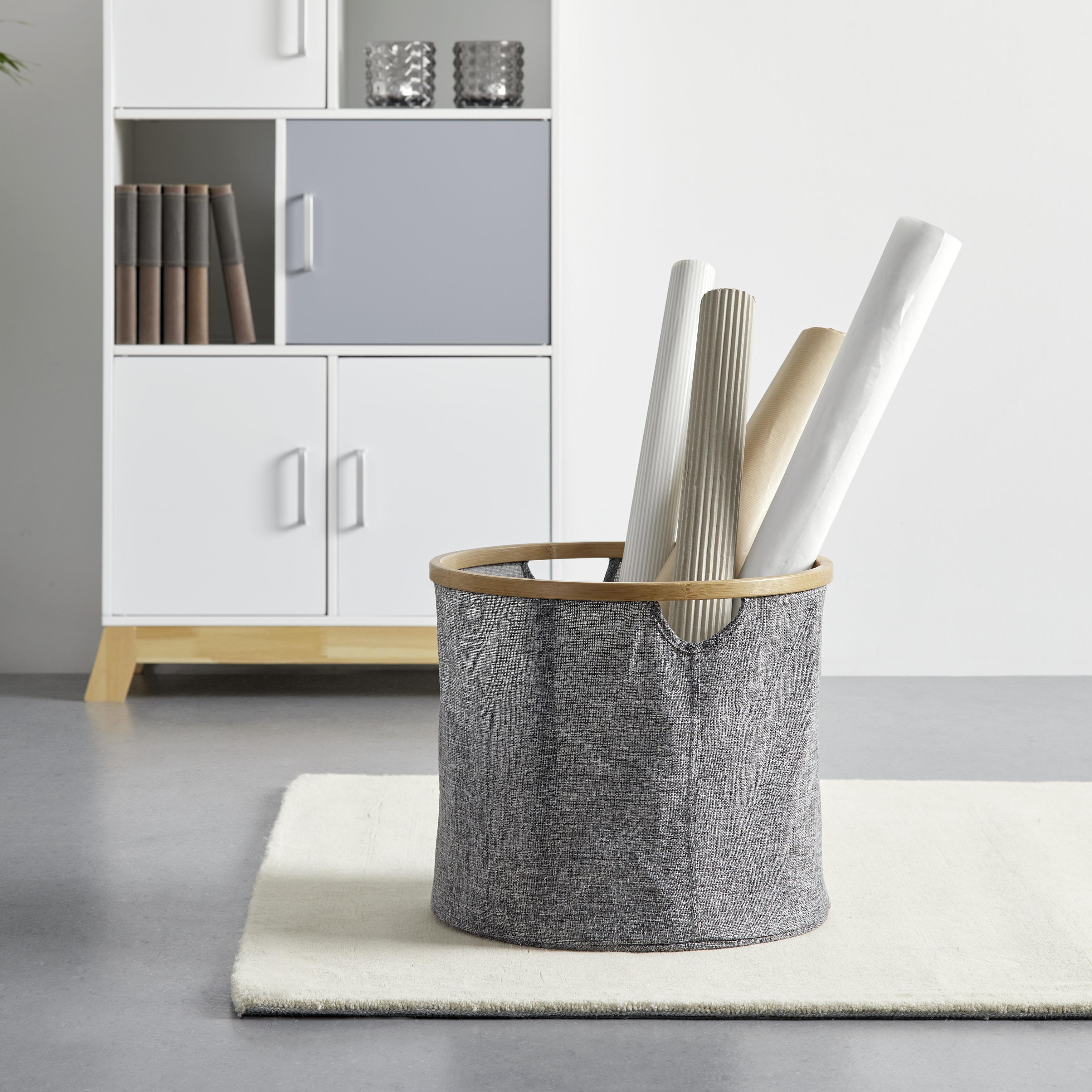 Faltbox in Grau "Bamboo" Ø ca. 38cm/H 32 cm - Grau, MODERN, Holz/Textil (38/32cm) - Bessagi Home