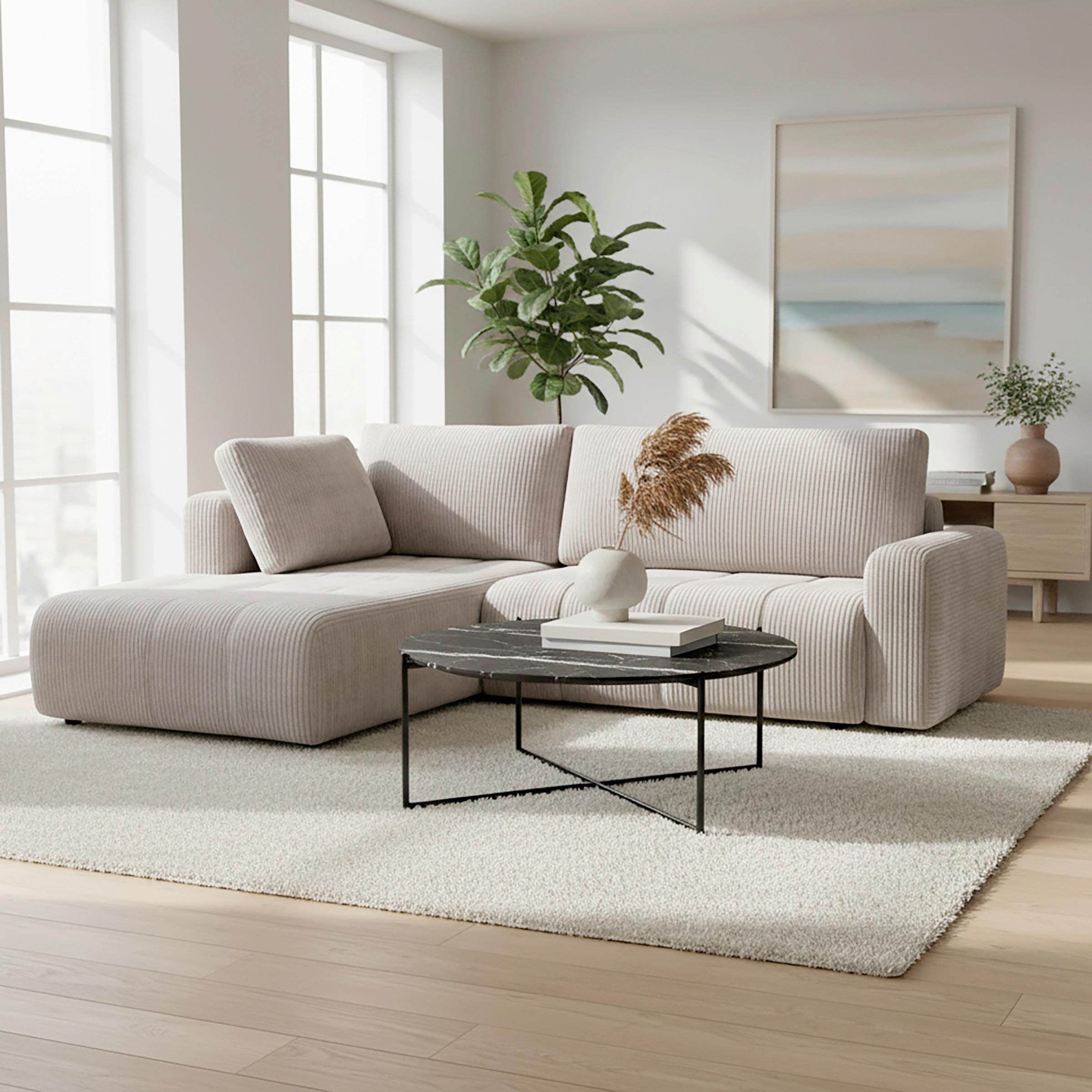 HÖRNSOFFA GIA - ljusgrå/svart, Modern, trä/textil (261/197cm) - Bessagi Home