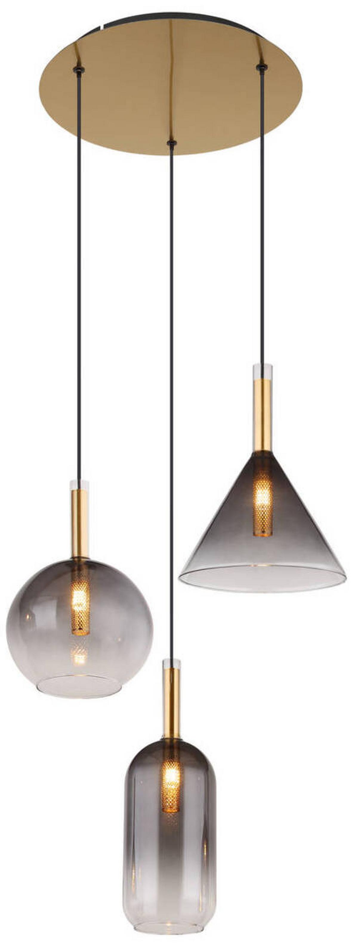 Hängeleuchte Elisabeth Messingfarben max. 10 Watt - Klar/Messingfarben, Design, Glas/Metall (43/150cm) - Globo