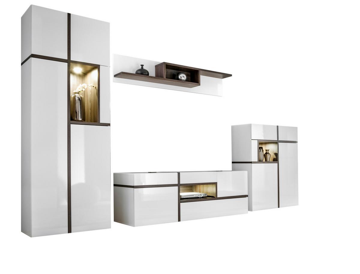 Wohnwand Cross Weiß/Ulmefarben - Ulmefarben/Weiß Hochglanz, MODERN, Holzwerkstoff/Kunststoff (330/195/50cm) - Premium Living
