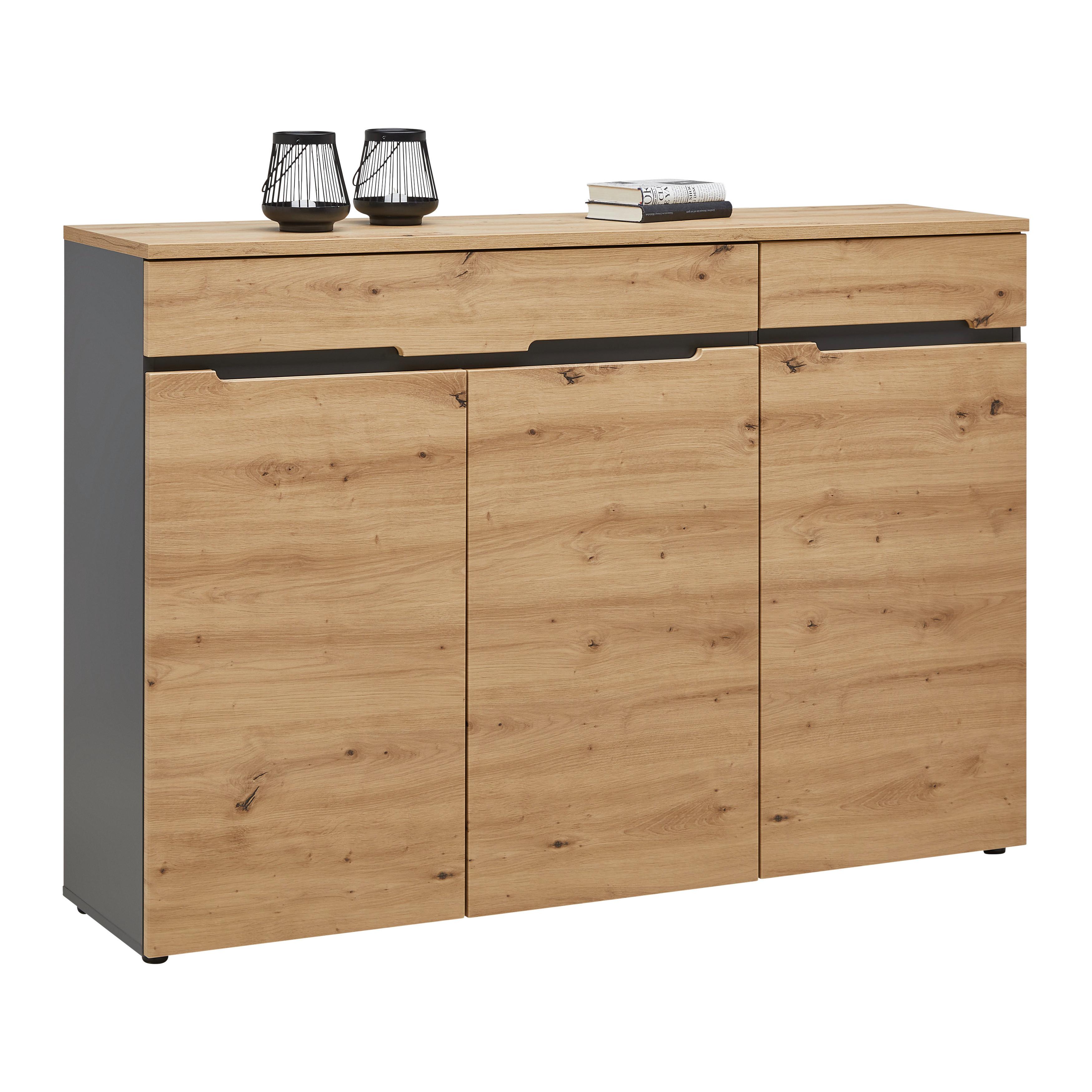 Sideboard Memphis Graphitfarben/Eiche Artisan - Graphitfarben/Schwarz, Modern, Holzwerkstoff (150/107/38cm) - Mömax