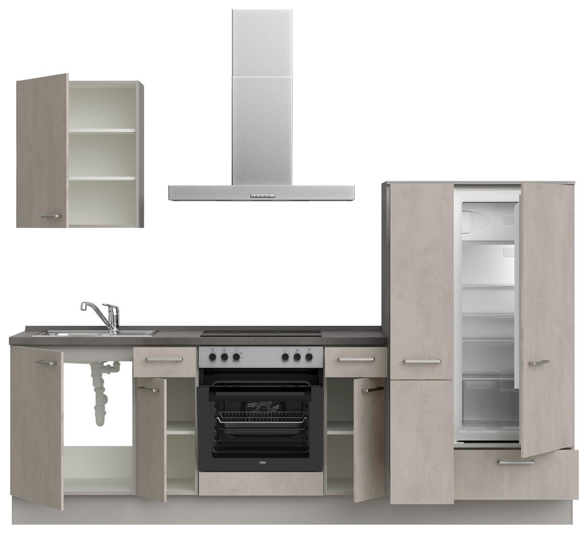 Küchenblock Riva Low m. Geräten Grau - Schieferfarben/Edelstahlfarben, MODERN, Holzwerkstoff/Metall (270cm) - Nobilia