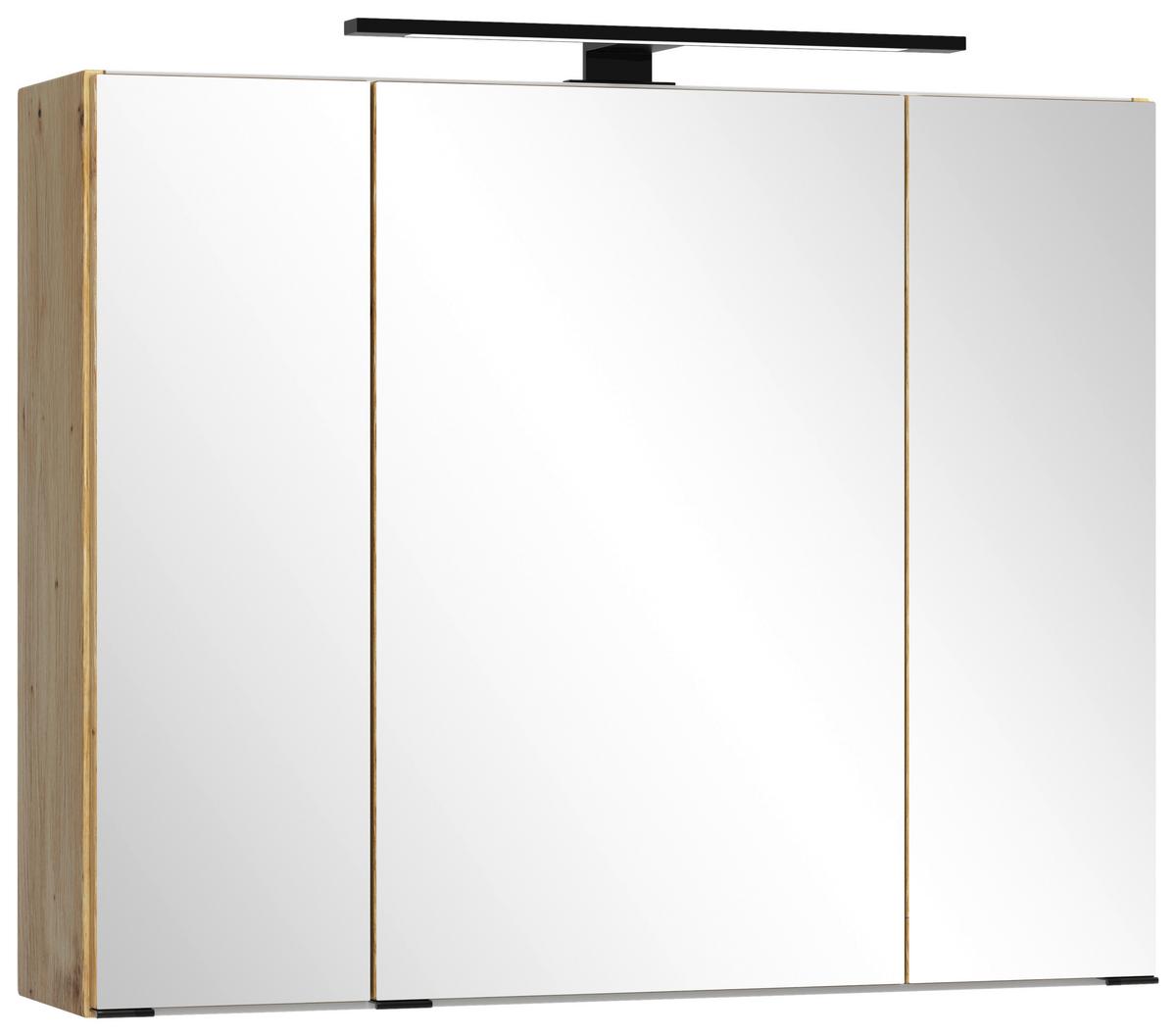 Spiegelschrank Sevilla ca. 80x64 cm Eiche Artisan - Schwarz/Eiche Artisan, MODERN, Glas/Holzwerkstoff (80/64/20cm) - Held