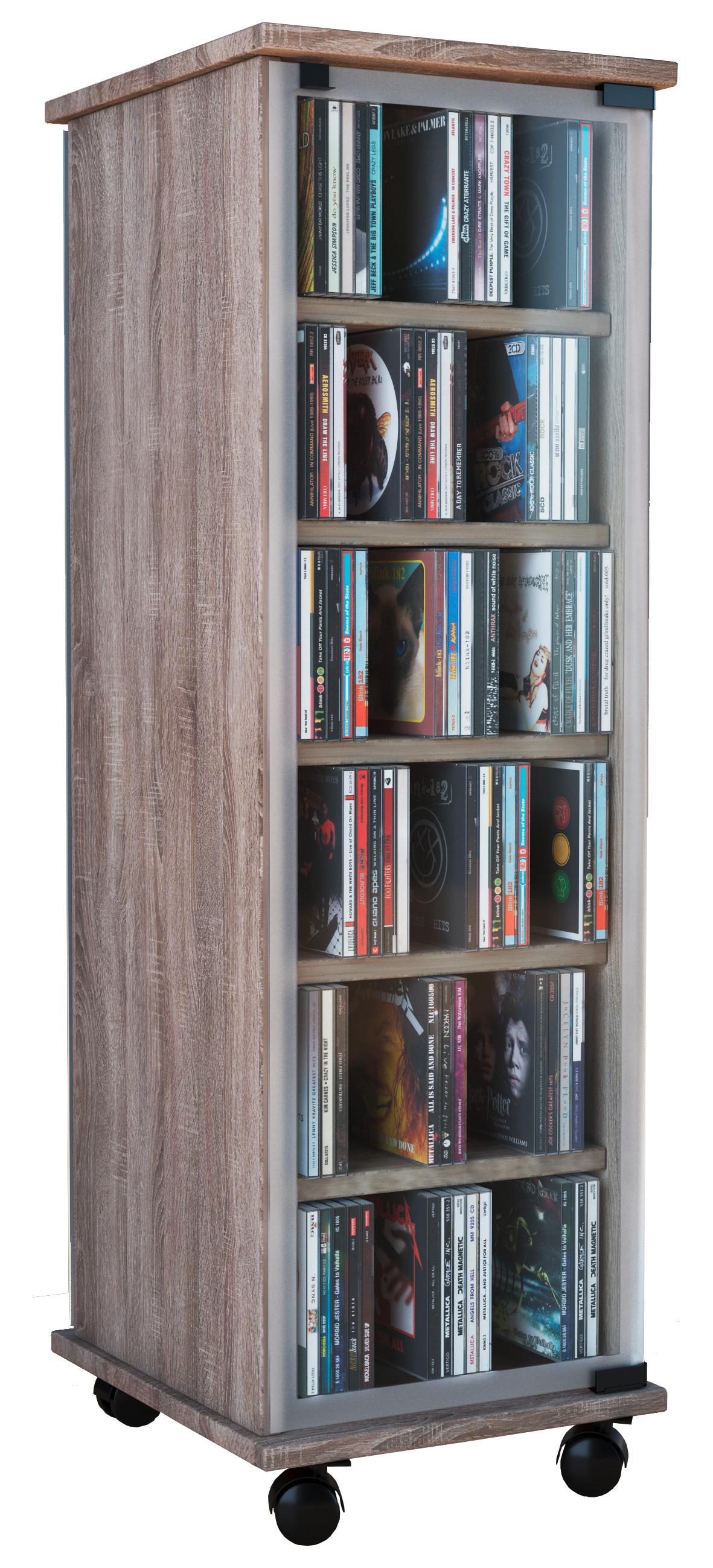 CD-Regal Valenza in Eichefarbe, B: 31 cm - Eichefarben, KONVENTIONELL, Glas/Holzwerkstoff (31/97,5/35cm) - MID.YOU