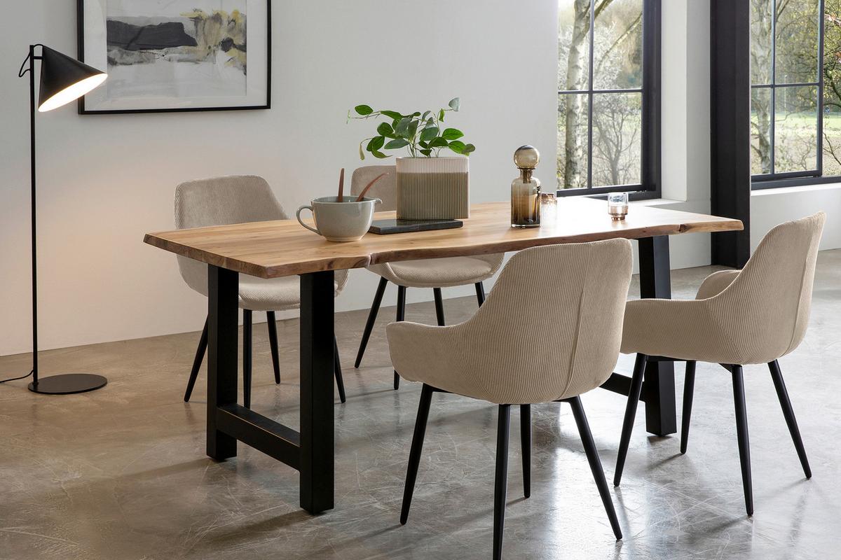 Set Naslanjačev Cord, Bež, 2-Delni - črna/bež, Moderno, kovina/tekstil (64/86/59cm) - Livetastic