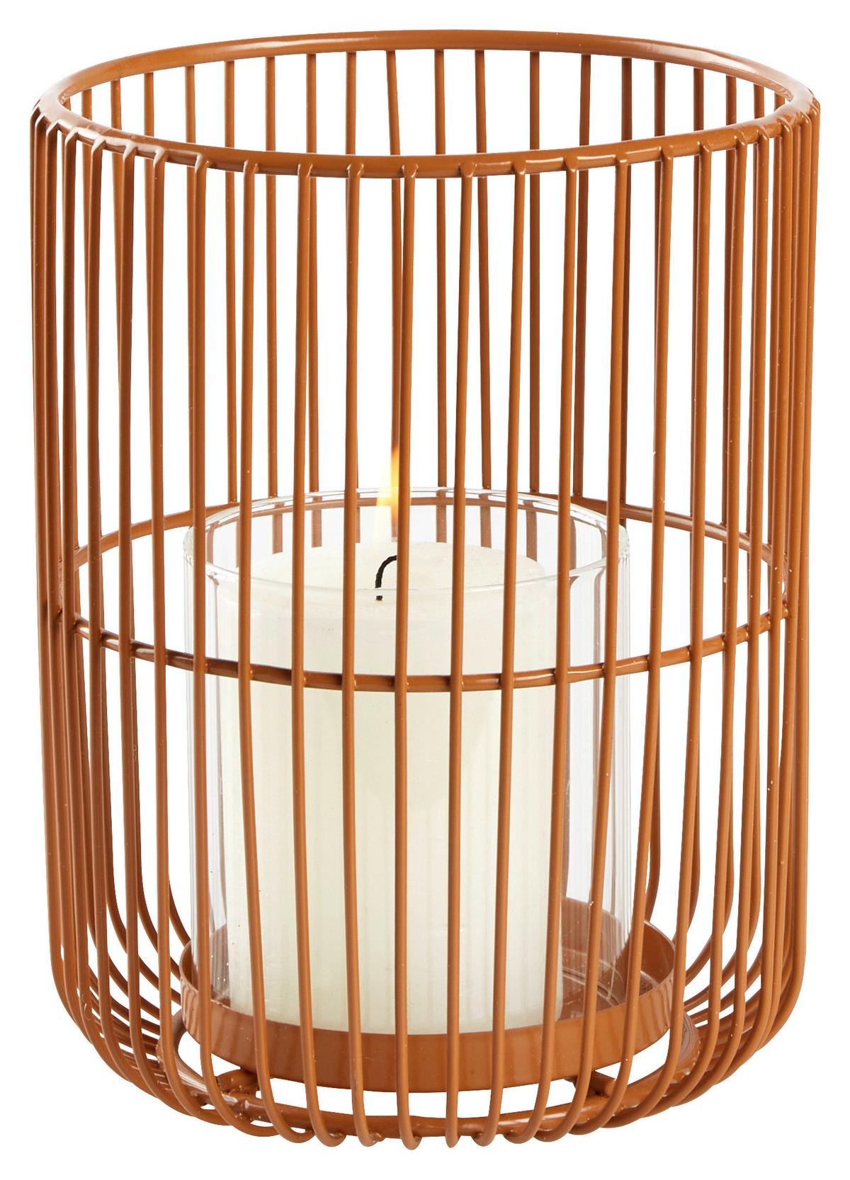 Windlicht Cindy I in Braun Ø ca. 20cm - Braun, Basics, Glas/Metall (20/15cm) - Modern Living