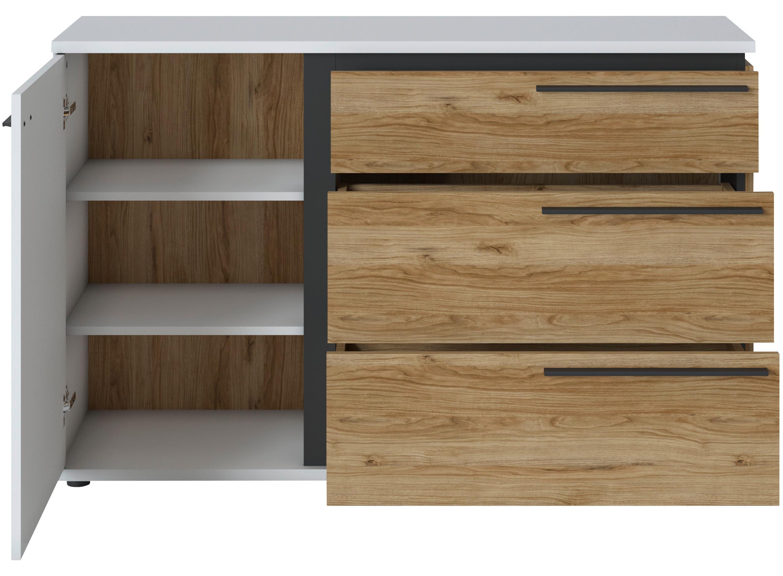 Comodă SALINAS - alb/culoare lemn stejar, Trend, material pe bază de lemn (132,9/85/40cm) - Modern Living